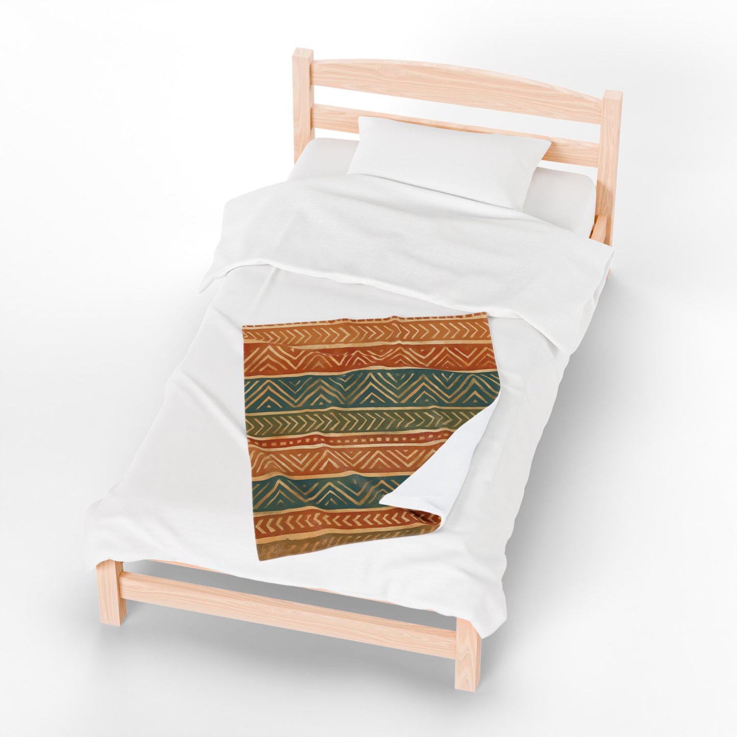 Tribal Aztec Velveteen Plush Blanket - Soft Boho Throw with Earth Tones and a Vibrant Geometric Print