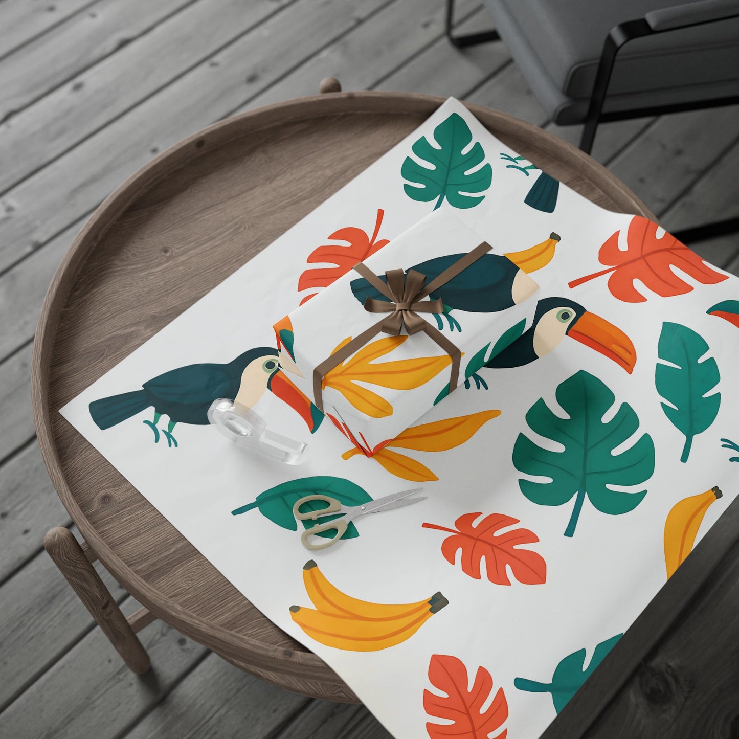 Tropical Toucan and Banana Wrapping Paper – Vibrant Jungle Leaf Gift Wrap
