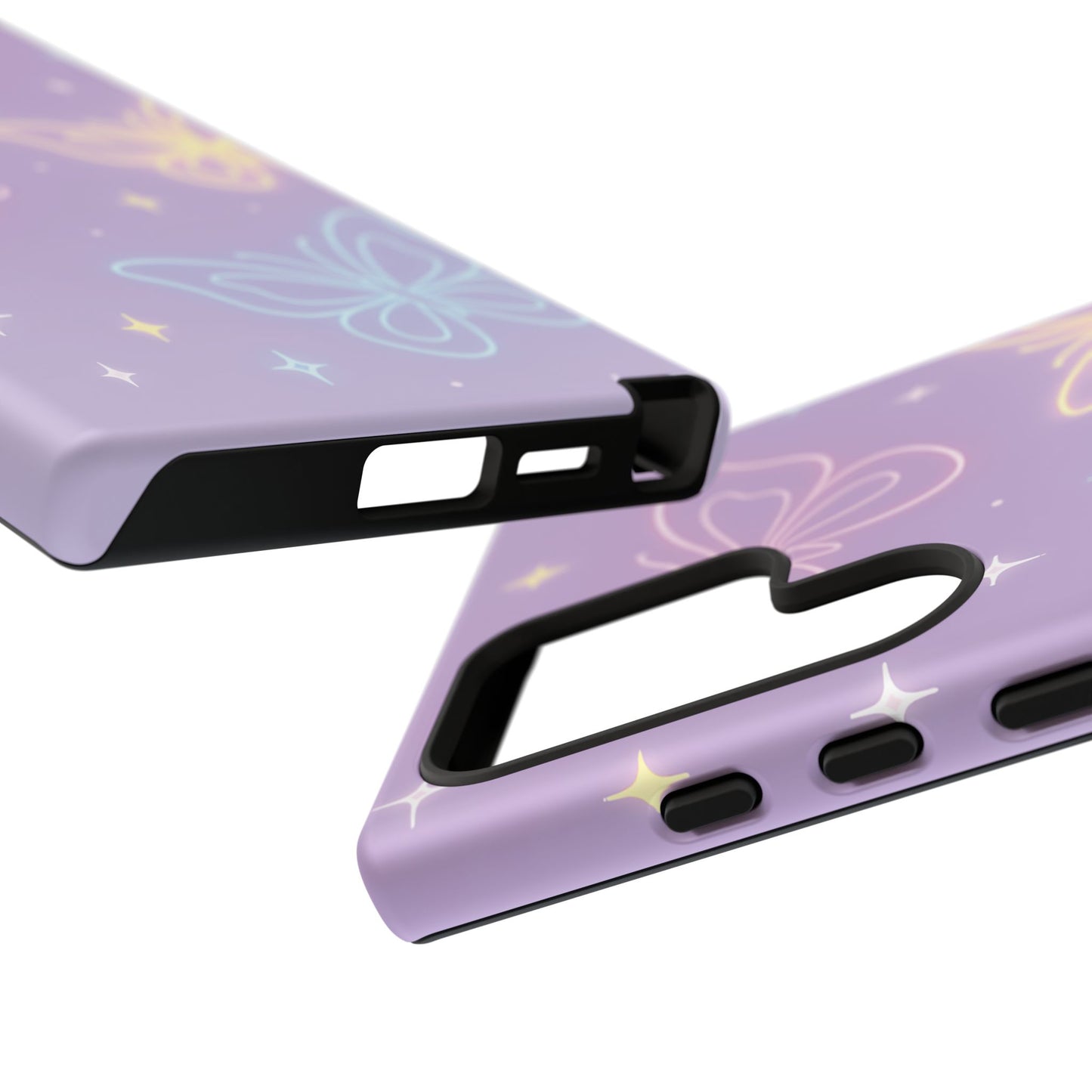Pastel Butterfly Dream Phone Case – Purple Neon Glow with Stars