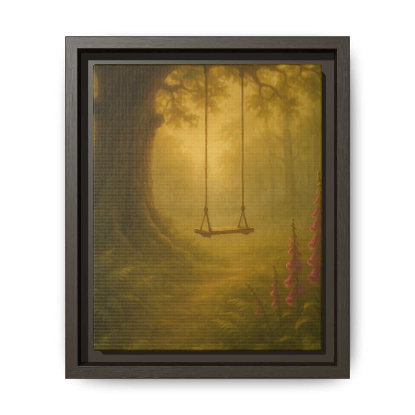 Golden Forest Swing – Framed Matte Canvas Woodland Wall Art