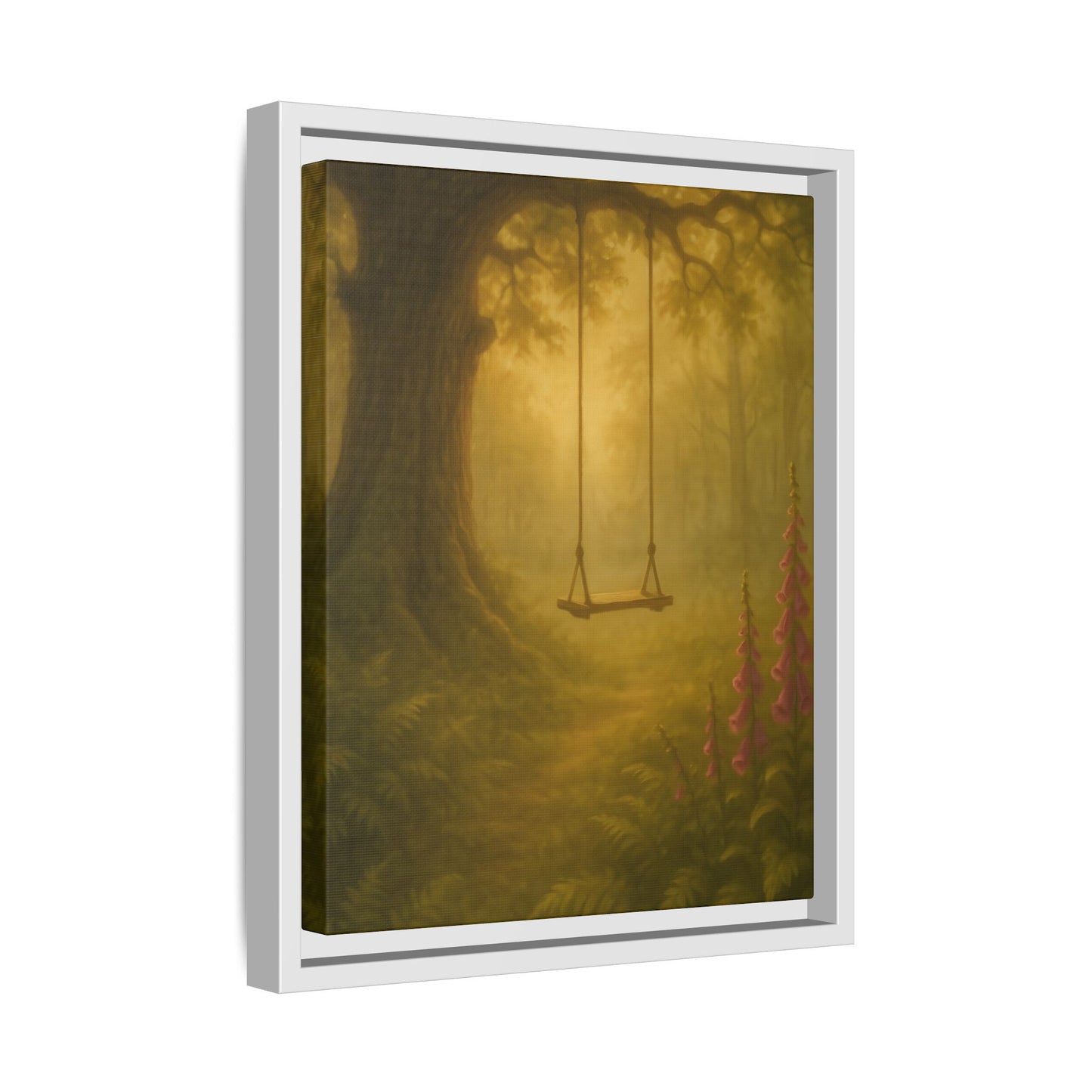 Golden Forest Swing – Framed Matte Canvas Woodland Wall Art
