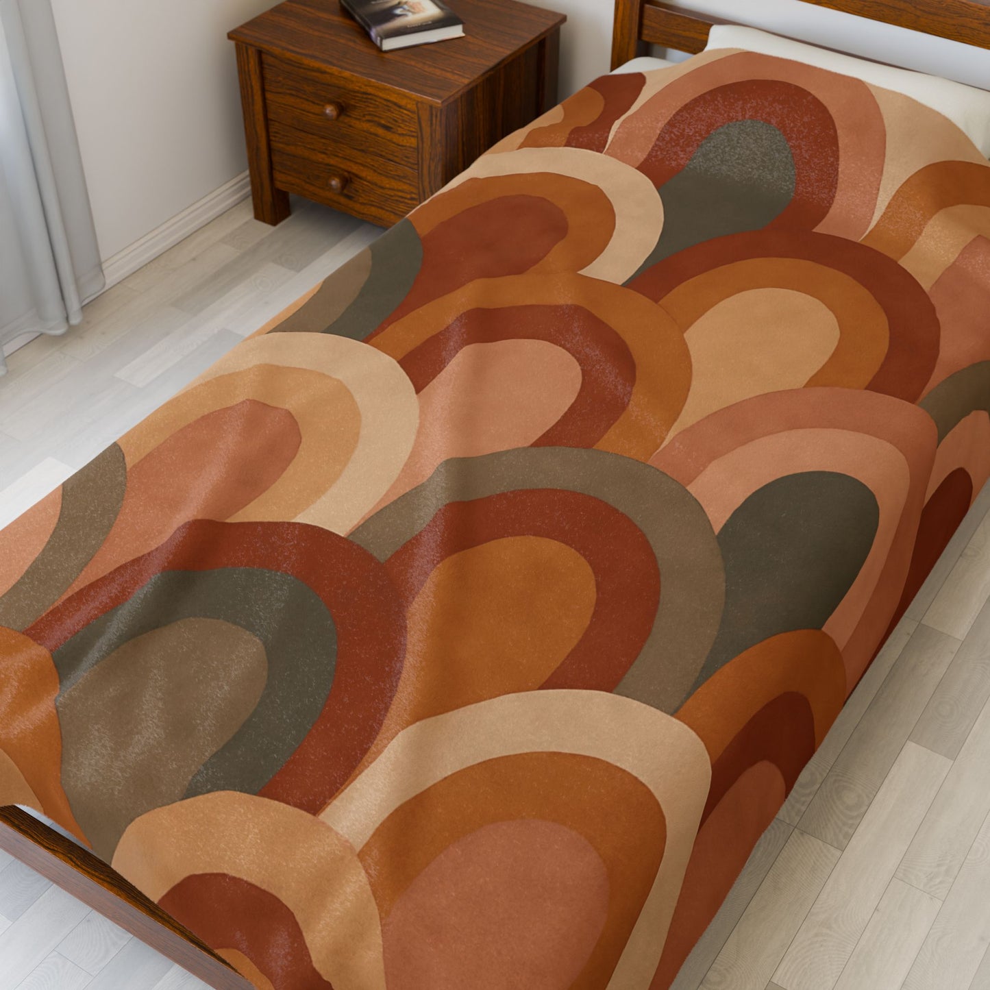 Retro Earth-Tone Rainbow Arch Velveteen Plush Blanket