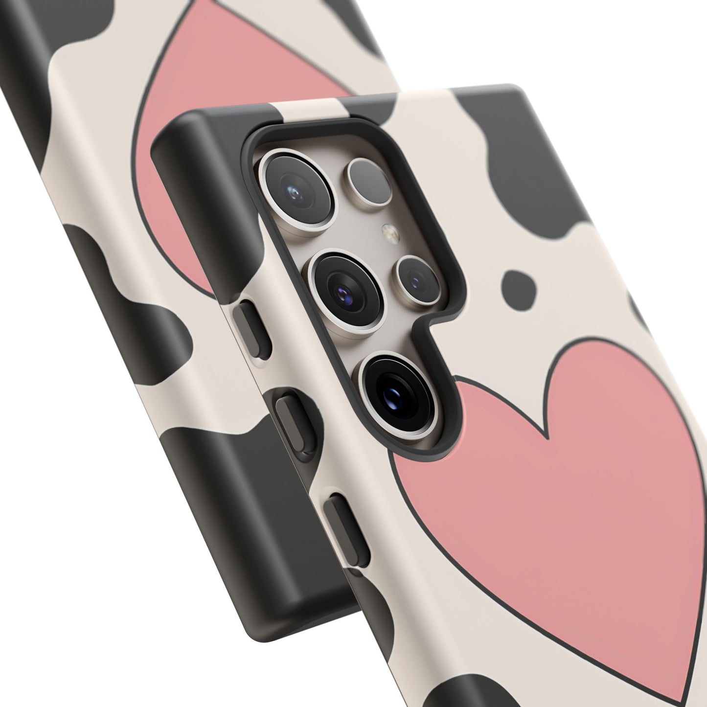 Cow Print Phone Case with Pink Heart – Bold & Cute Protective Cover
