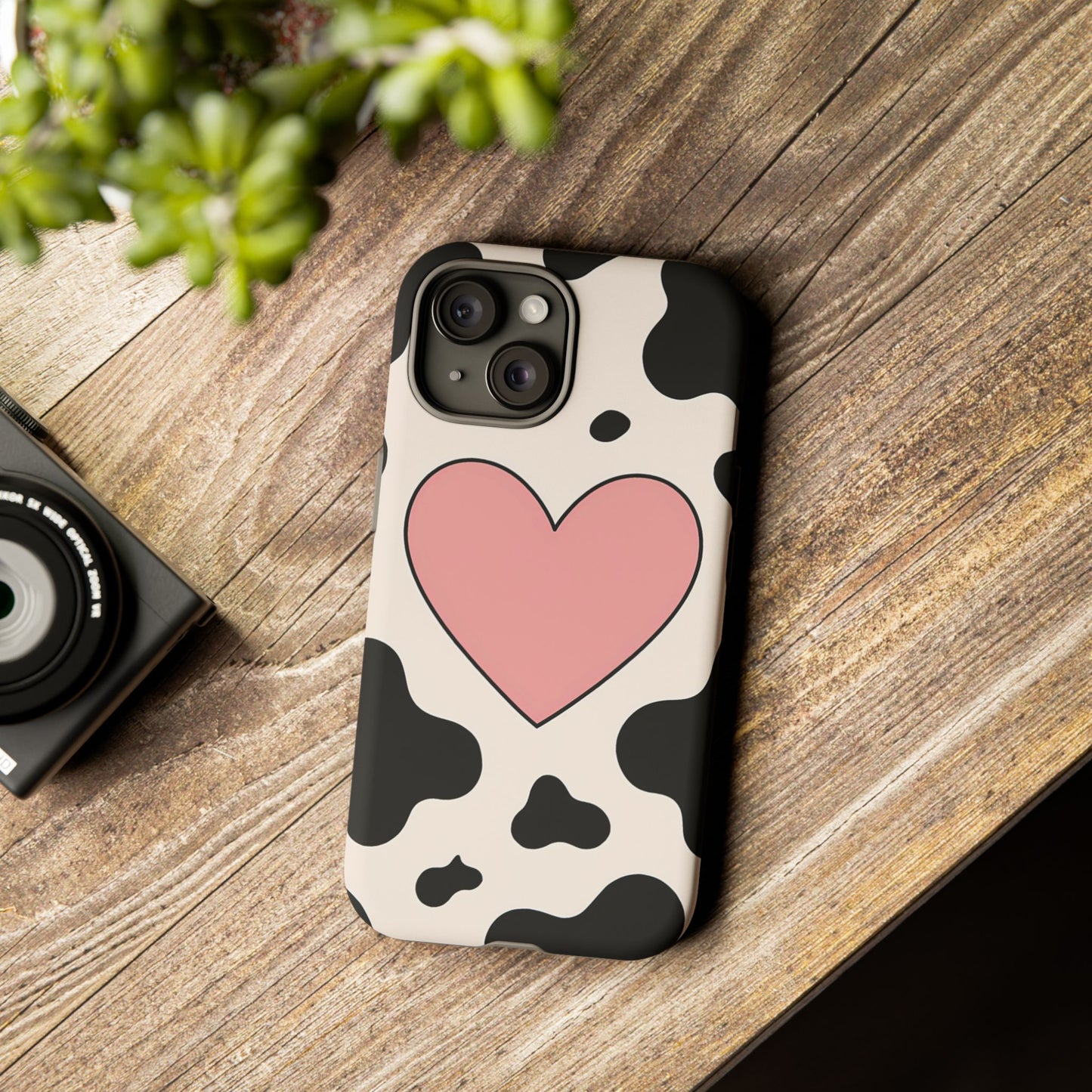 Cow Print Phone Case with Pink Heart – Bold & Cute Protective Cover