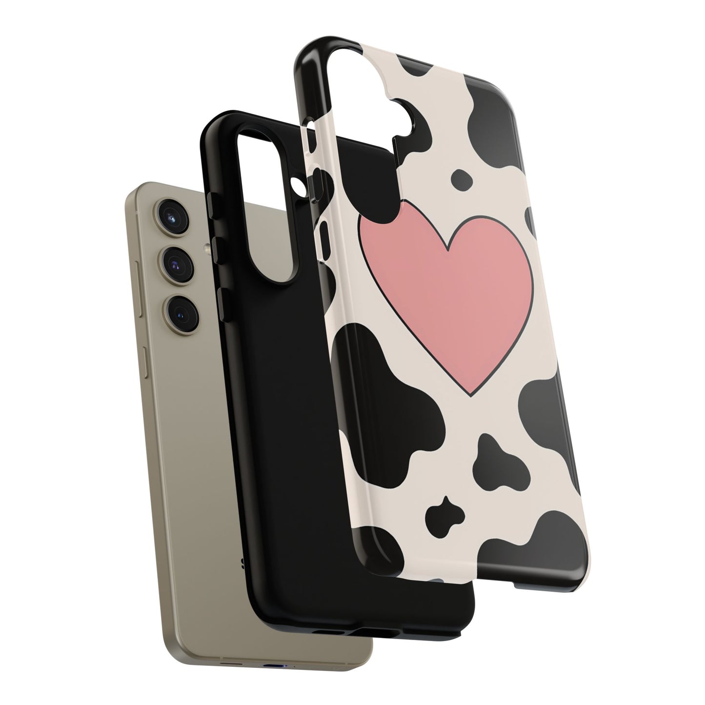 Cow Print Phone Case with Pink Heart – Bold & Cute Protective Cover