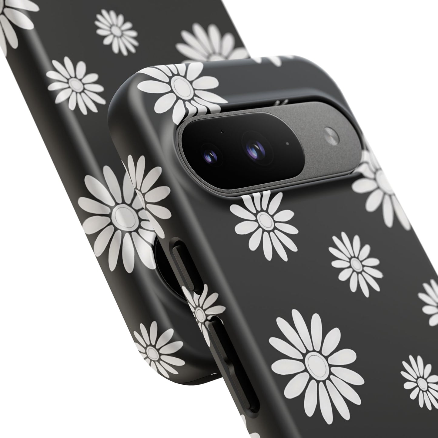 Retro Black & White Daisy Phone Case – Bold Floral Pattern with 3D Wrap Design