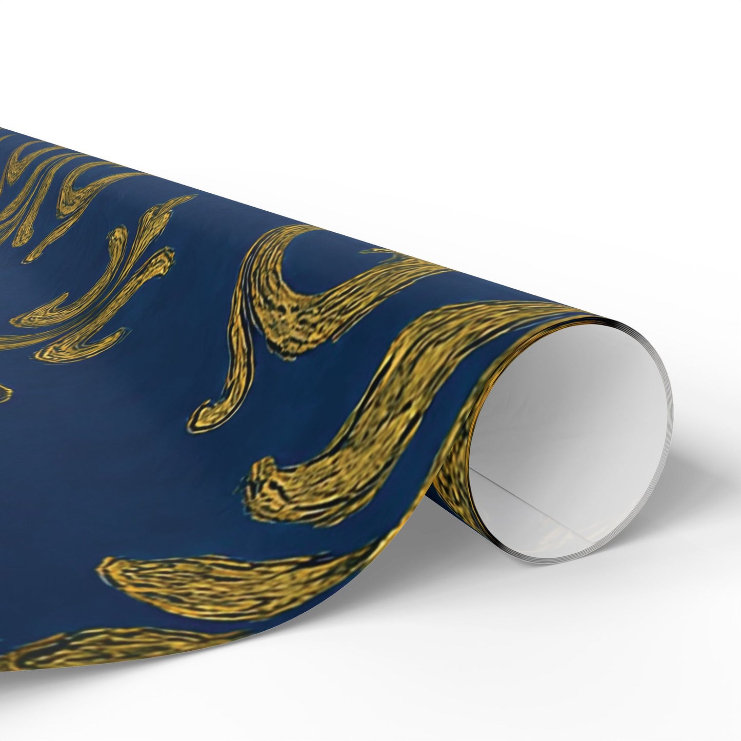 Royal Blue & Gold Damask Wrapping Paper – Elegant Luxury Gift Wrap in Glossy or Matte Finish