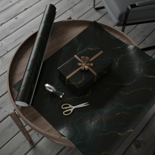 Emerald & Gold Marble Wrapping Paper – Luxurious Stone-Inspired Gift Wrap in Glossy or Matte Finish