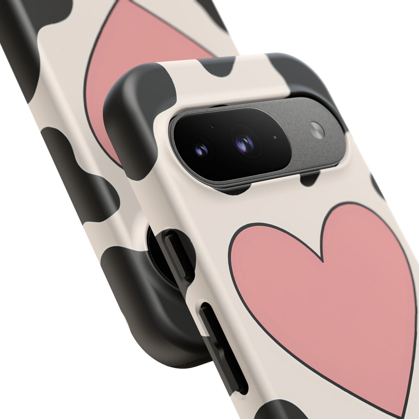 Cow Print Phone Case with Pink Heart – Bold & Cute Protective Cover