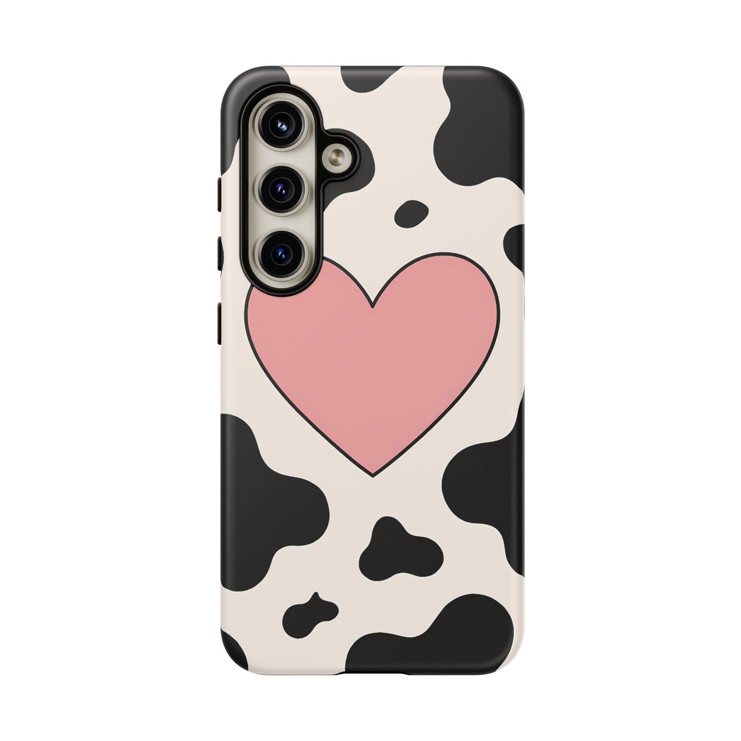 Cow Print Phone Case with Pink Heart – Bold & Cute Protective Cover
