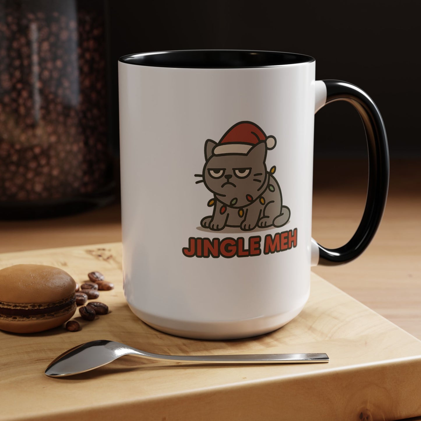 Funny “Jingle Meh” Christmas Cat Mug – Grumpy Holiday Coffee Cup, 11oz & 15oz Ceramic