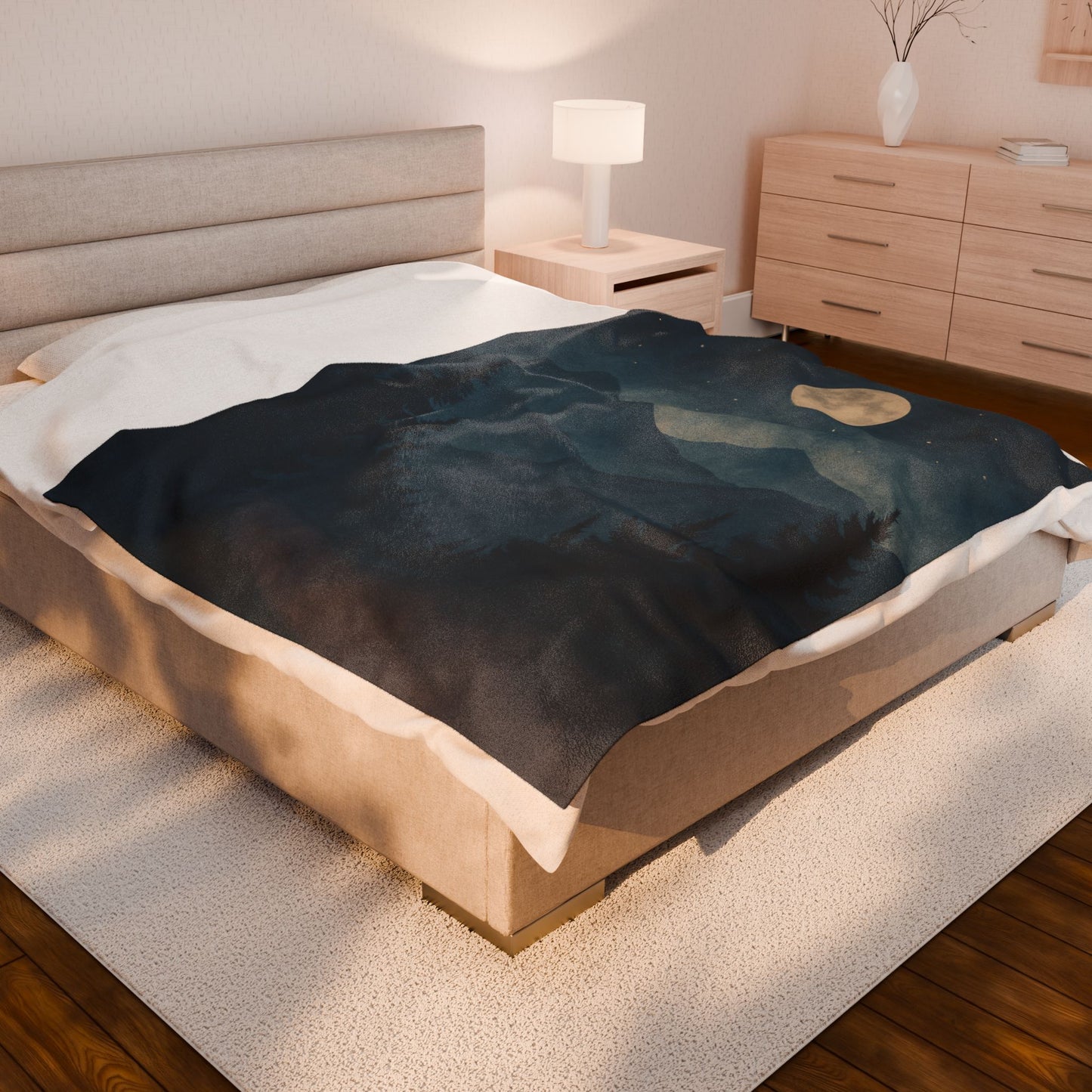 Moonlit Mountain Forest Velveteen Plush Blanket