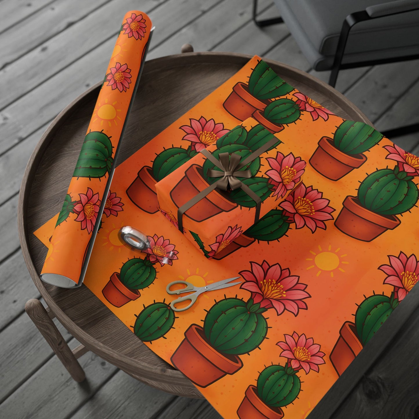 Cactus Bloom Wrapping Paper – Vibrant Desert Succulent Design in Terracotta Pots