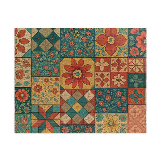 Vintage Floral Tile Puzzle – Colorful Decorative Jigsaw with Glossy Finish