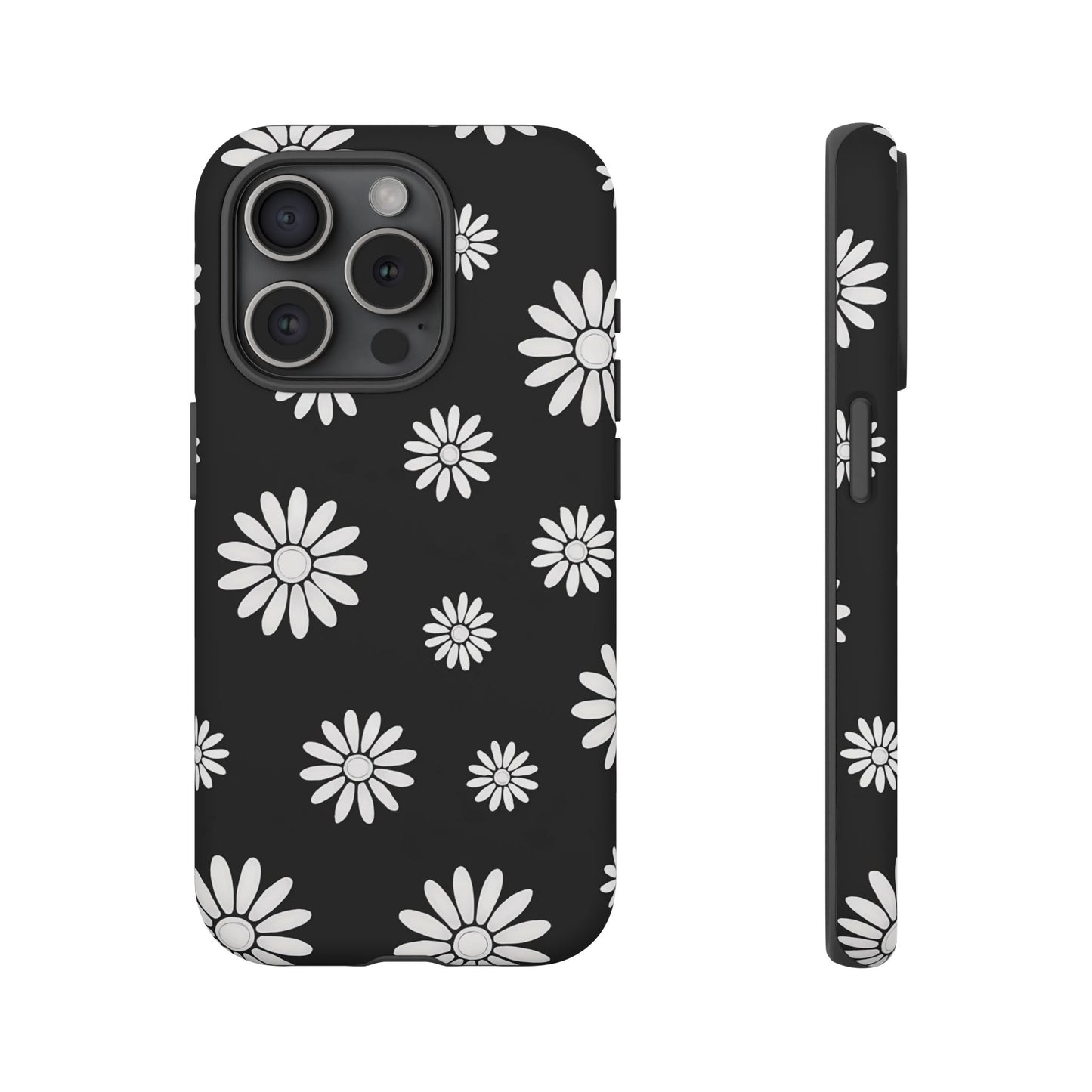 Retro Black & White Daisy Phone Case – Bold Floral Pattern with 3D Wrap Design