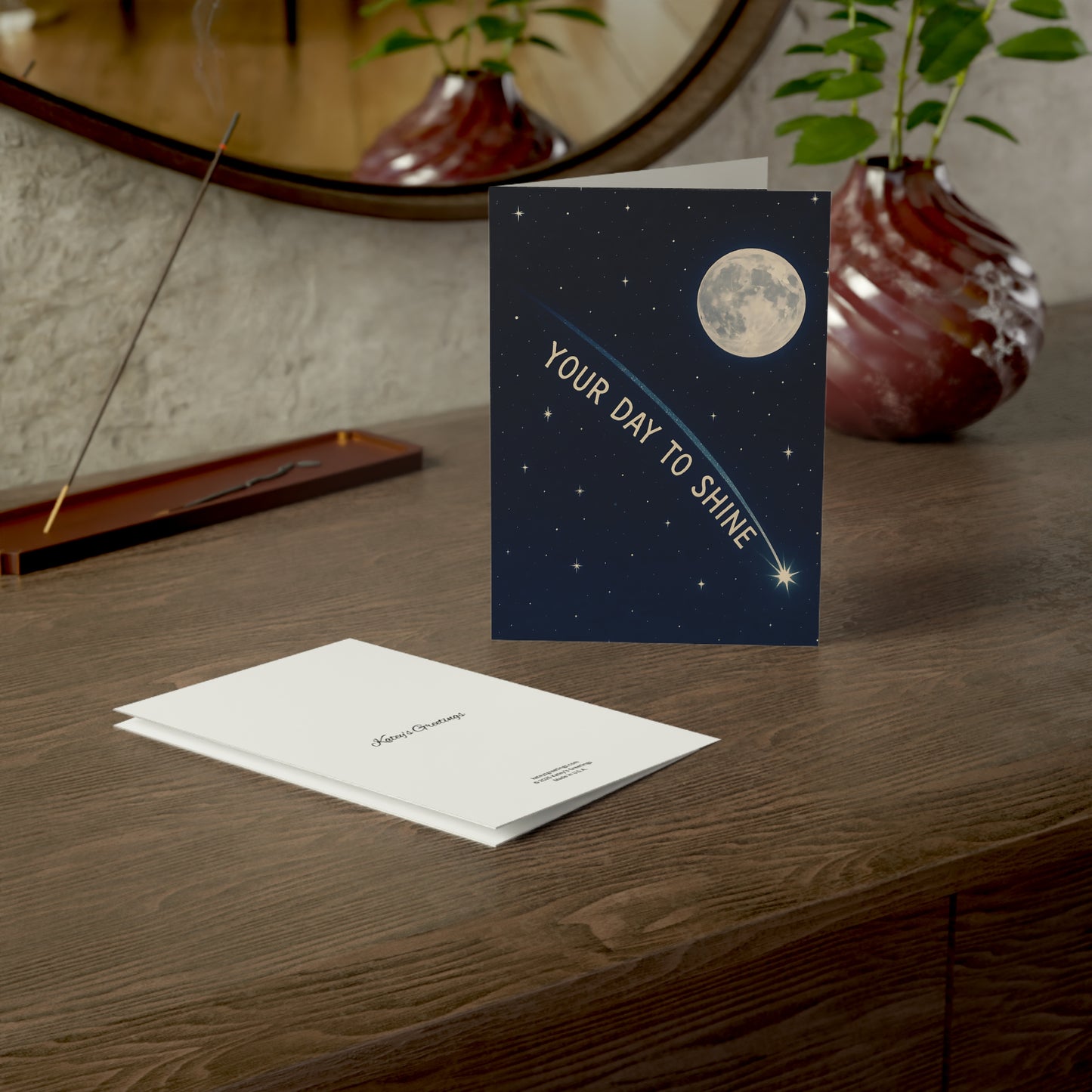 Your Day to Shine Celestial Greeting Card – Moon & Shooting Star, 270gsm Cardstock + Envelope