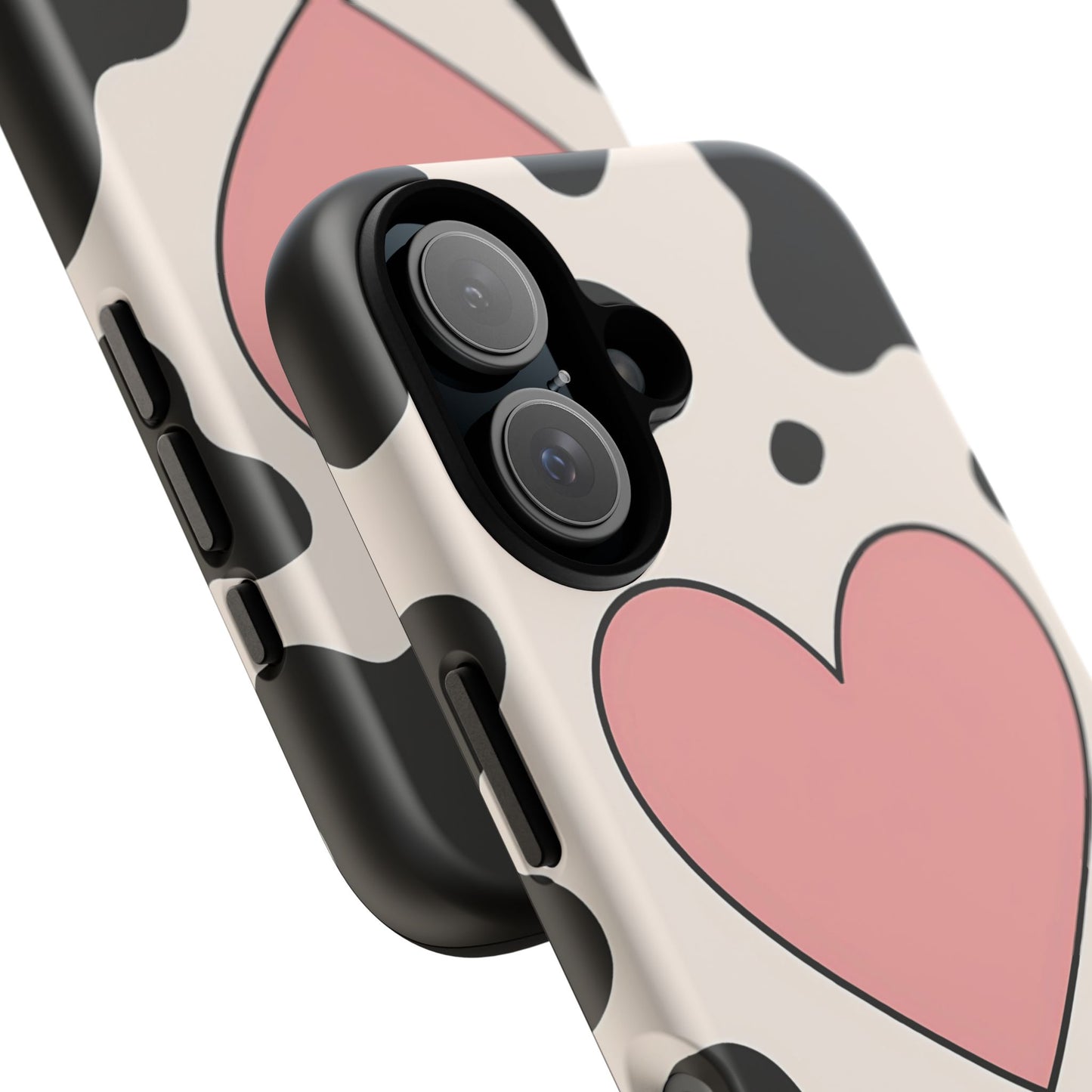 Cow Print Phone Case with Pink Heart – Bold & Cute Protective Cover