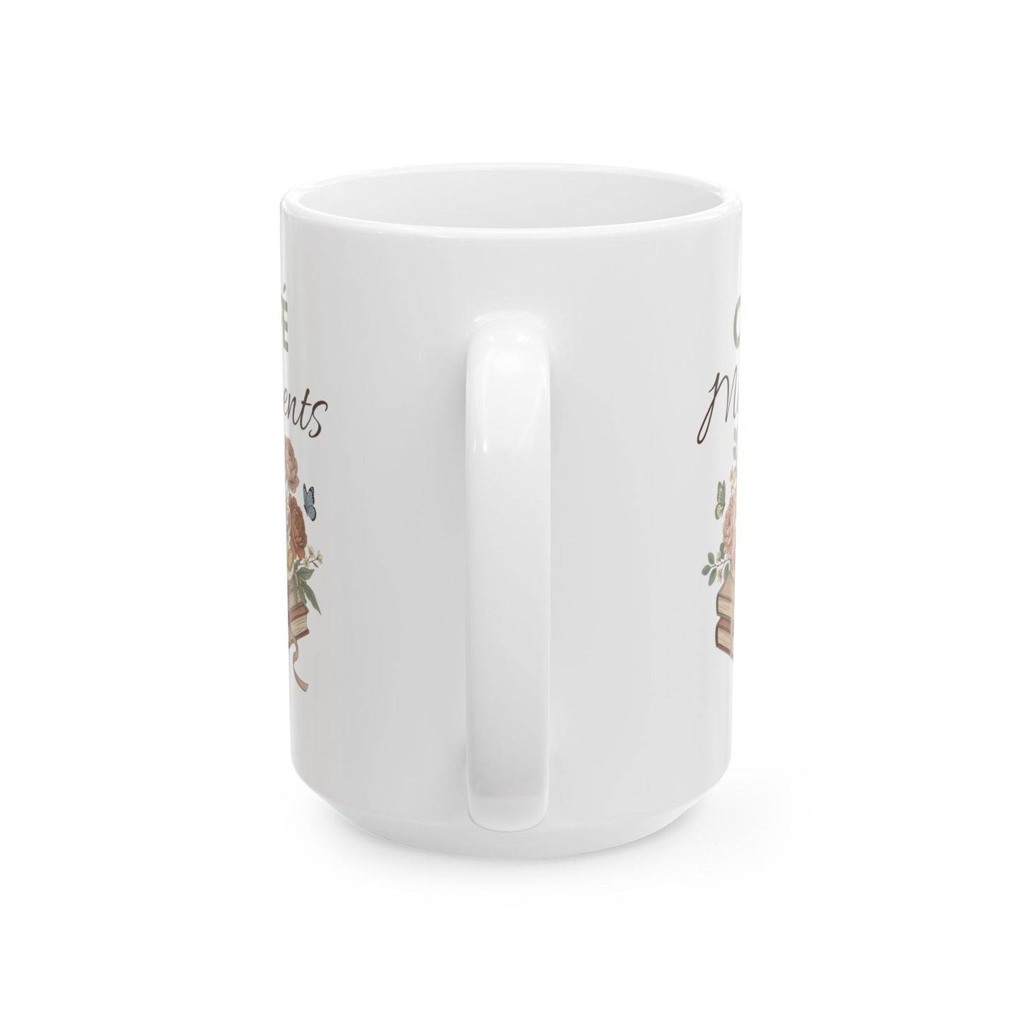 Café Moments Ceramic Coffee Mug – Coffee Lover Gift – Floral Book Lover Coffee Cup – Cozy Café Mug – 11oz & 15oz