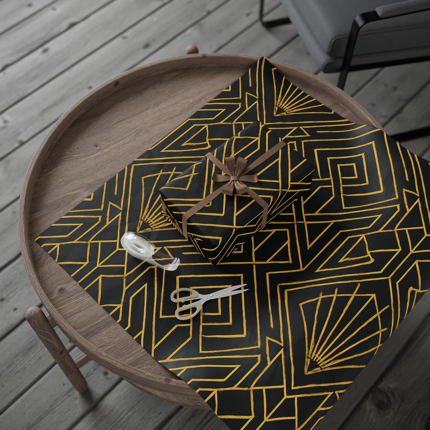 Art Deco Black & Gold Geometric Wrapping Paper – Luxury Gift Wrap in Glossy or Matte Finish