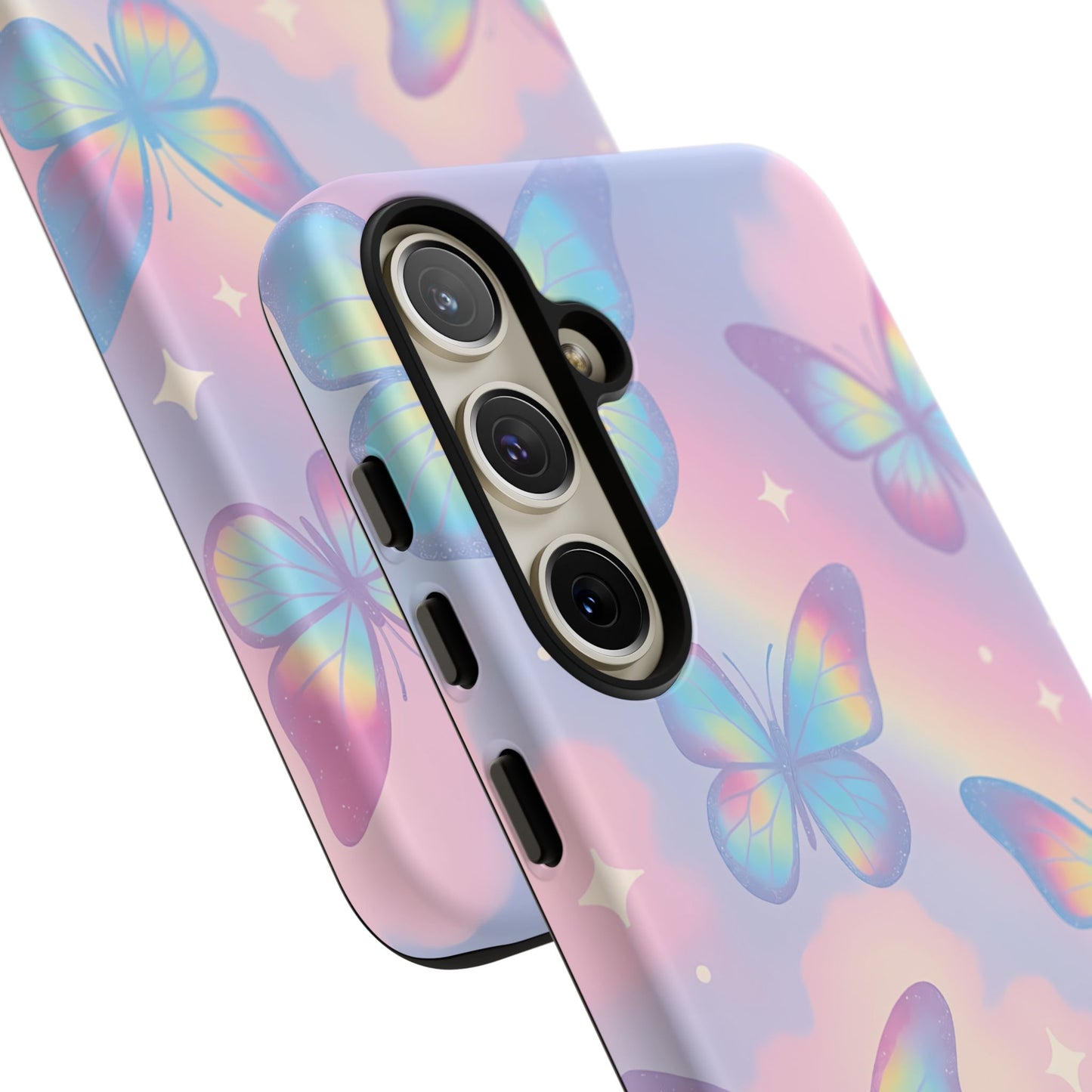 Rainbow Pastel Butterfly Phone Case – Dreamy Clouds & Iridescent Glow