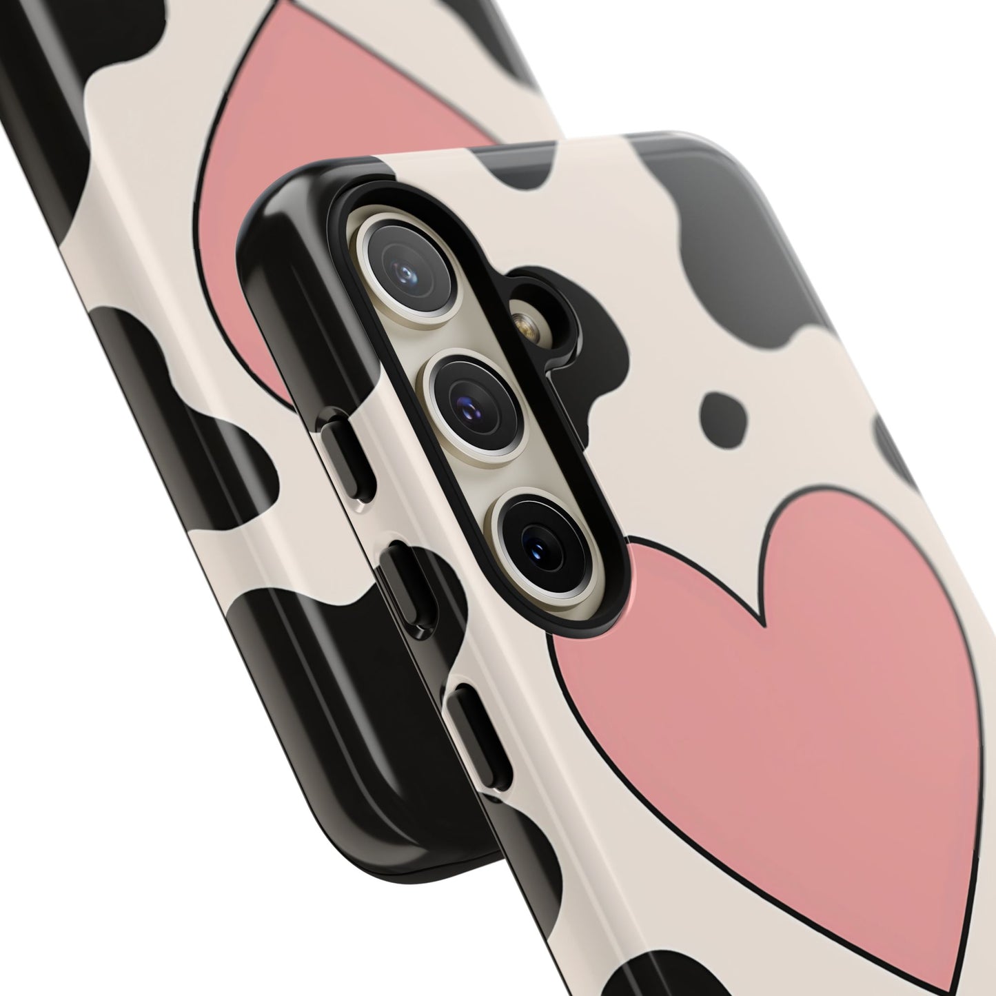 Cow Print Phone Case with Pink Heart – Bold & Cute Protective Cover