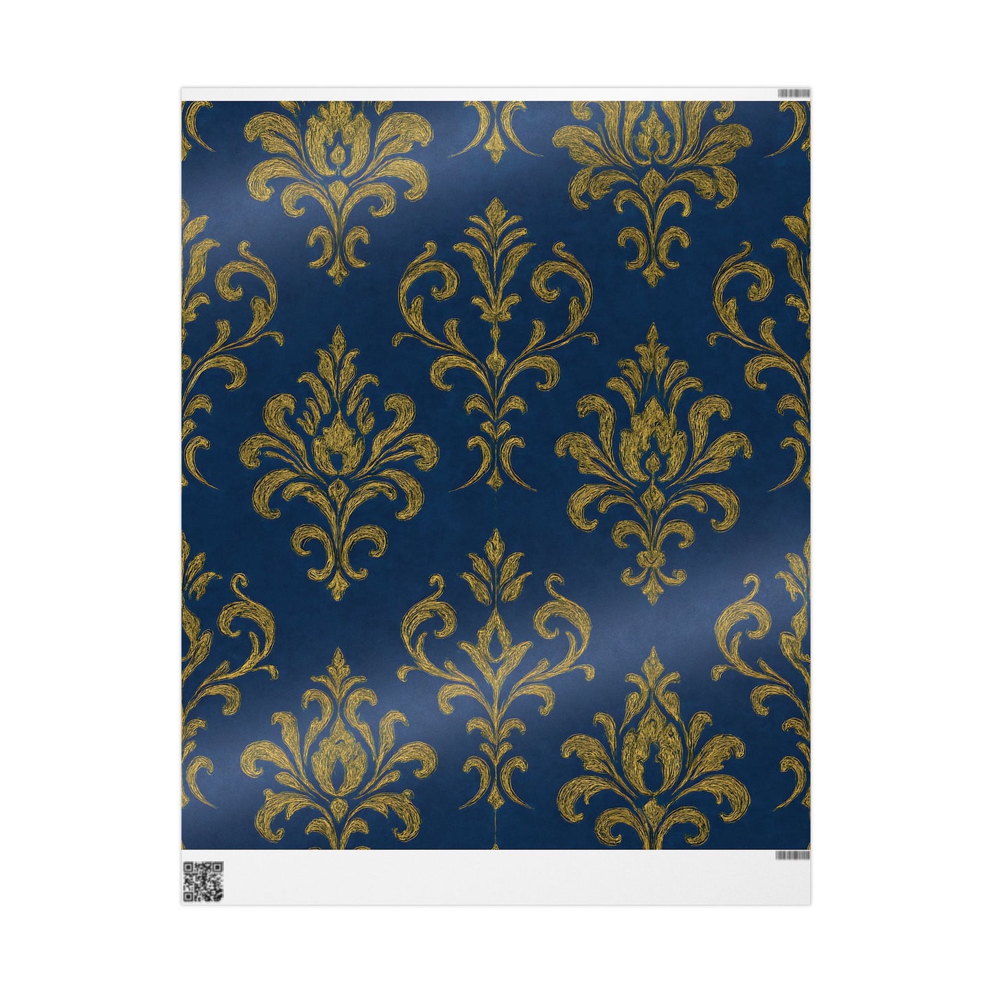 Royal Blue & Gold Damask Wrapping Paper – Elegant Luxury Gift Wrap in Glossy or Matte Finish
