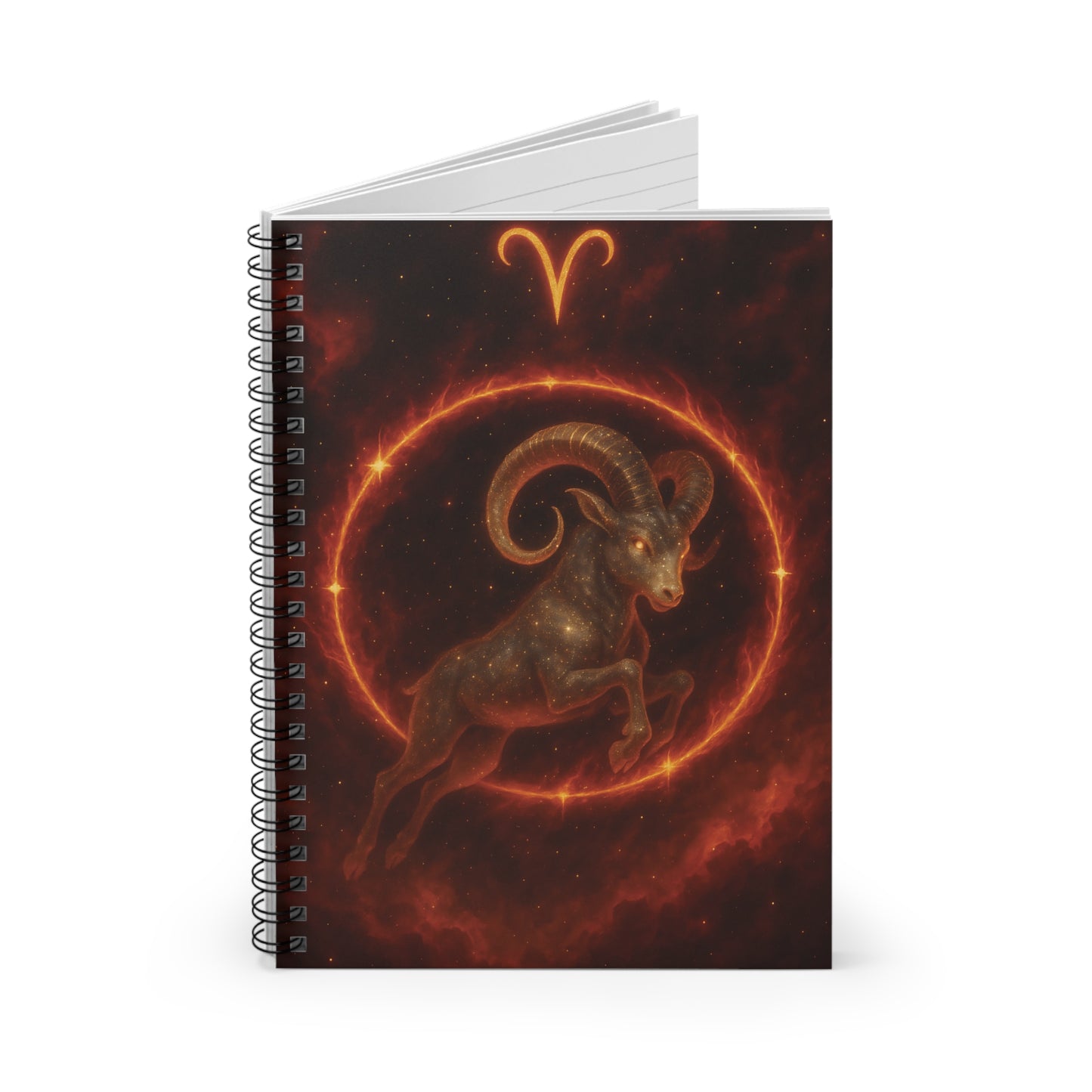 Aries Zodiac Galaxy Spiral Notebook – Celestial Ram Astrology Journal (6" x 8", 118 Pages)