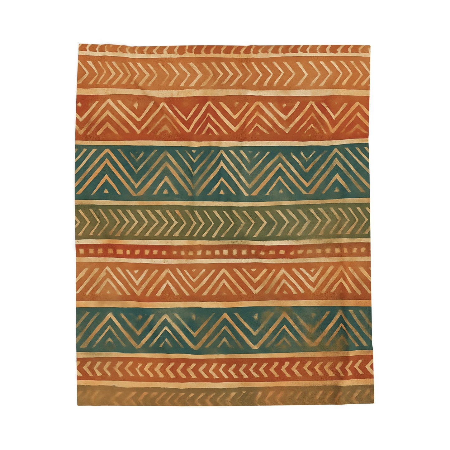 Tribal Aztec Velveteen Plush Blanket - Soft Boho Throw with Earth Tones and a Vibrant Geometric Print