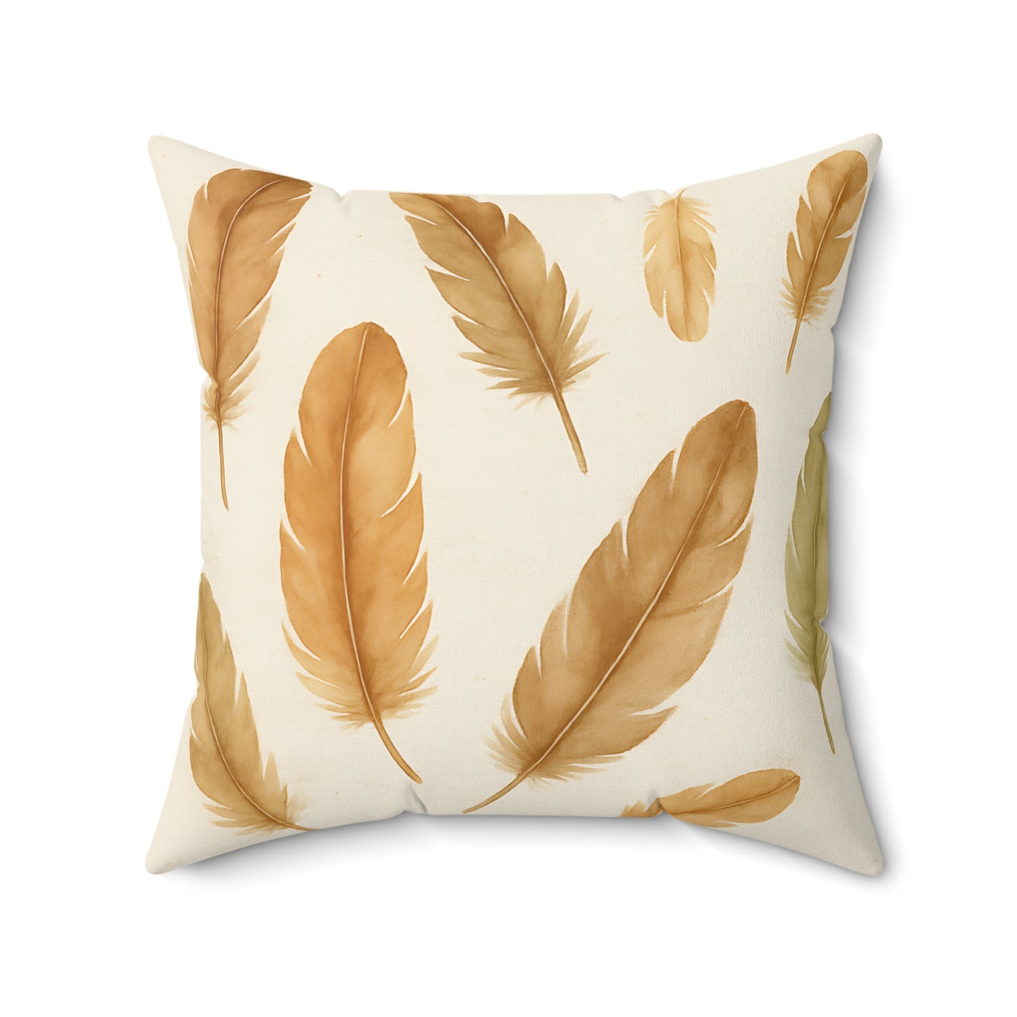 Neutral Feather Print Throw Pillow - Boho Decorative Cushion with Soft Earth Tones & Double-Sided Design