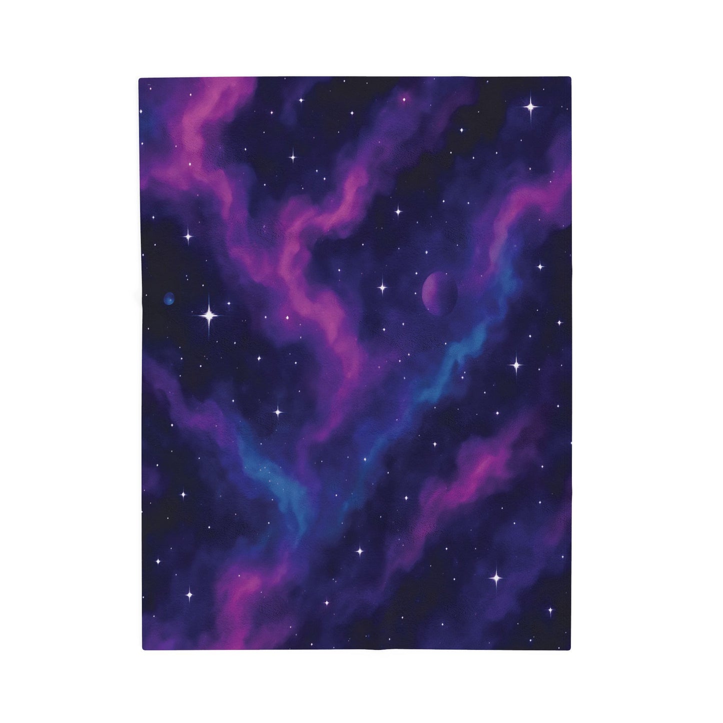 Velveteen Galaxy Plush Blanket – Cosmic Nebula Print in Purple & Blue (Adult Size)