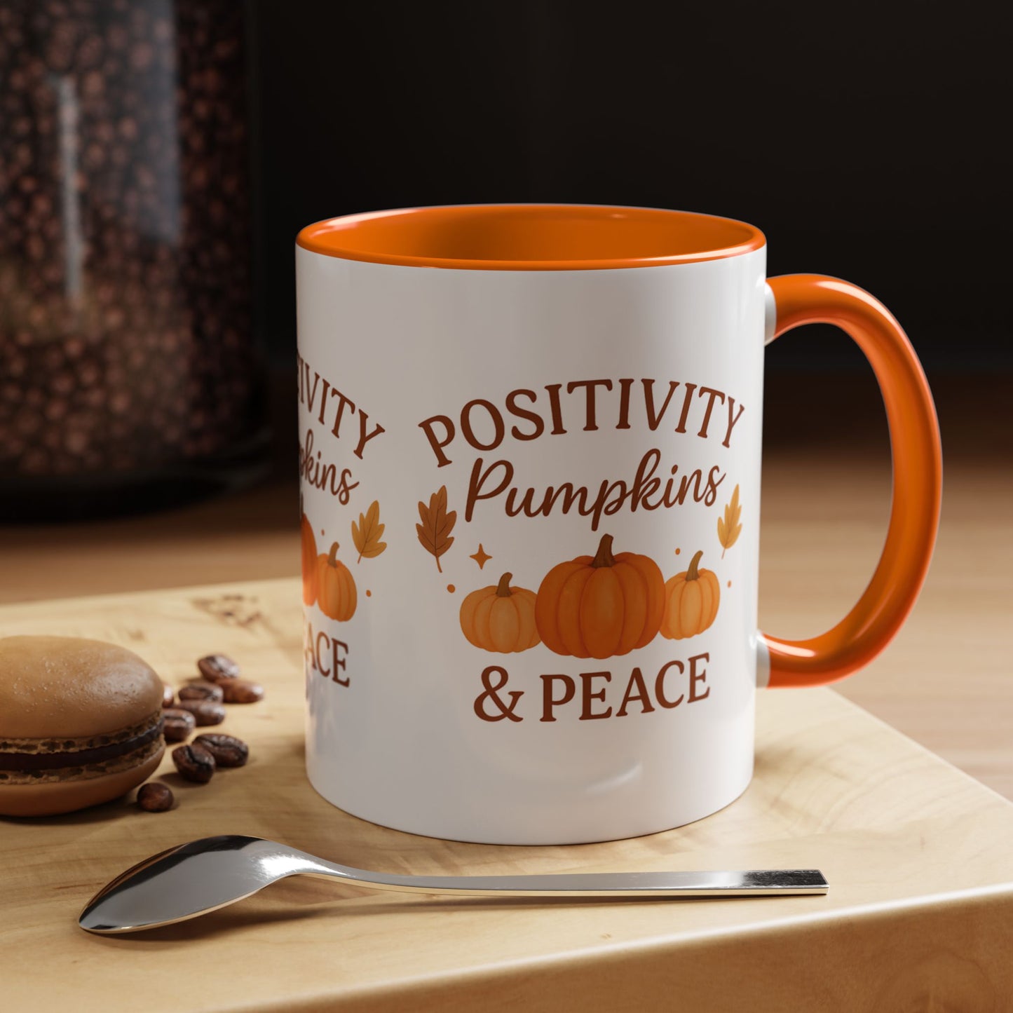Positivity, Pumpkins & Peace Fall Mug – Autumn Coffee Cup in 11oz or 15oz | Microwave & Dishwasher Safe