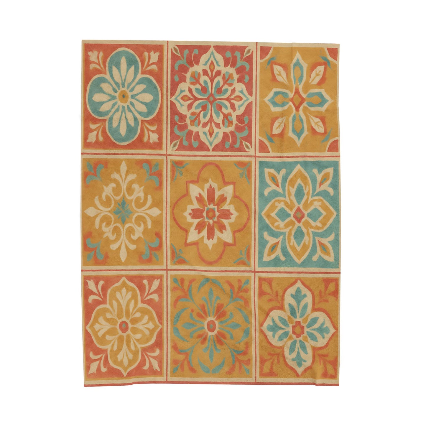 Spanish Tile Pattern Velveteen Plush Blanket – Warm Earth Tones