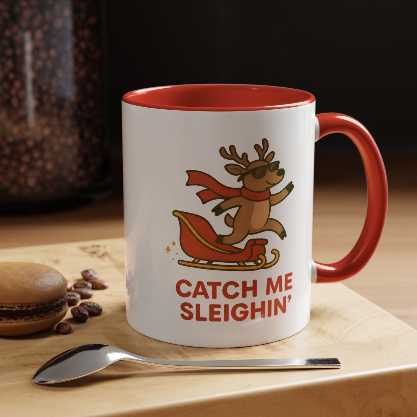 Catch Me Sleighin’ Christmas Mug | Funny Holiday Reindeer Coffee Cup | 11oz & 15oz
