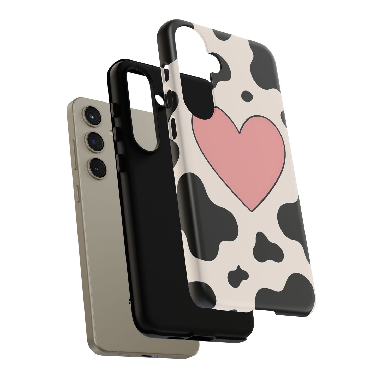 Cow Print Phone Case with Pink Heart – Bold & Cute Protective Cover