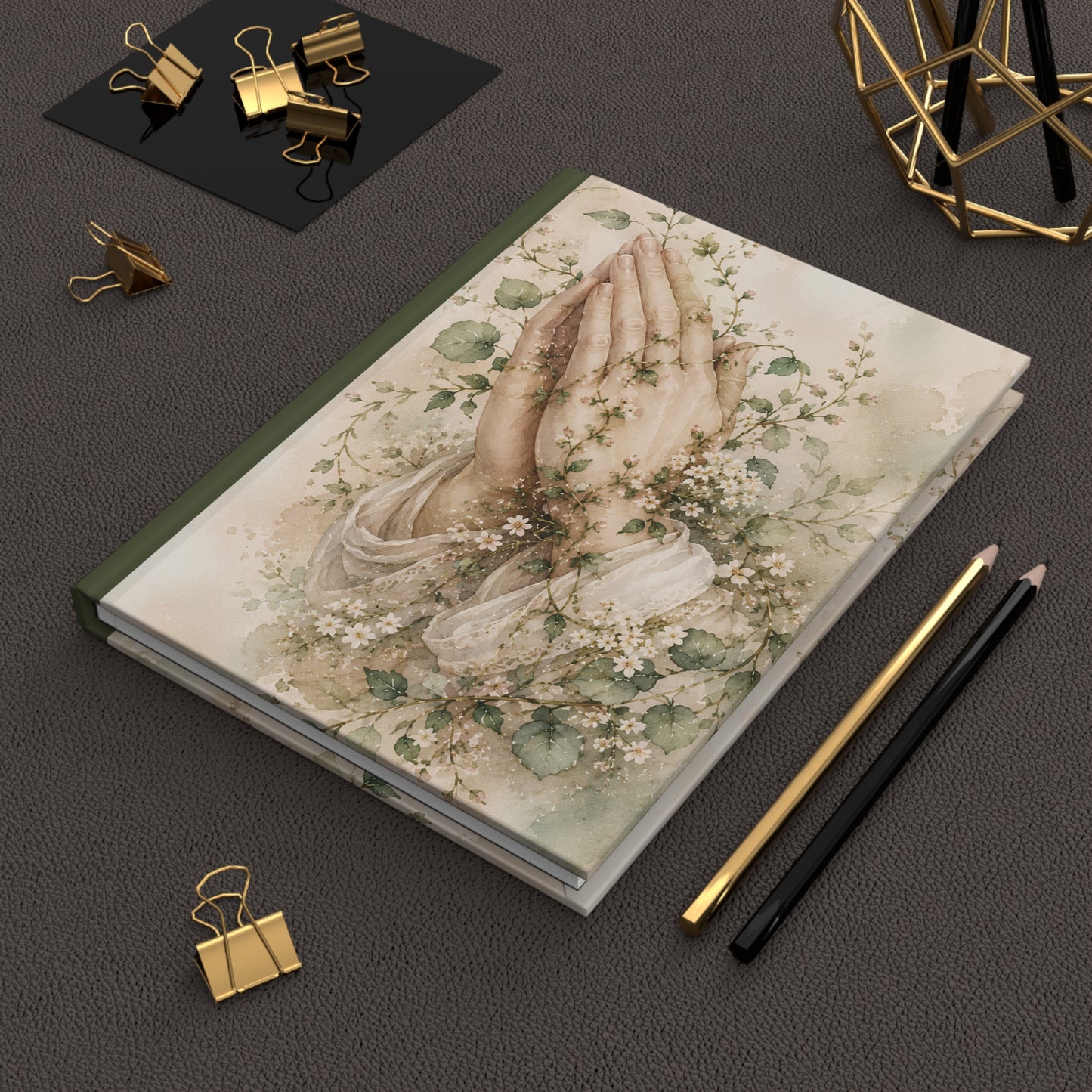 Prayer Hands Hardcover Journal — Floral Spiritual Devotional Notebook