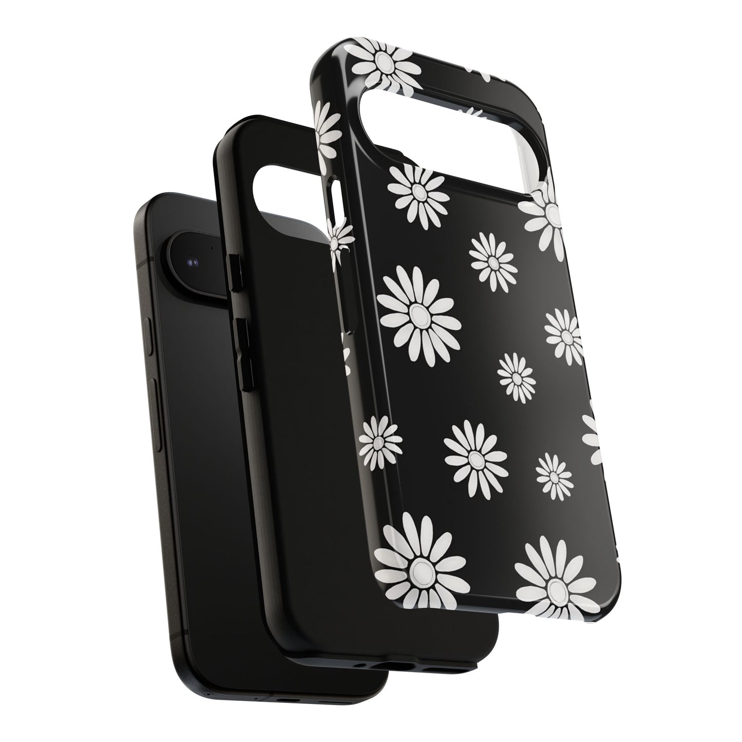 Retro Black & White Daisy Phone Case – Bold Floral Pattern with 3D Wrap Design