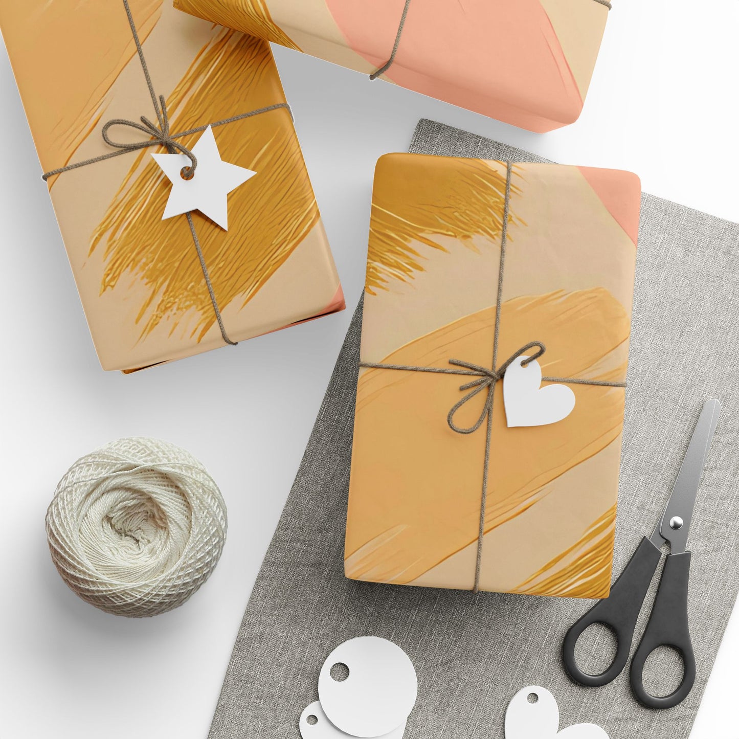 Golden Blush Brushstroke Wrapping Paper – Luxurious Abstract Gift Wrap