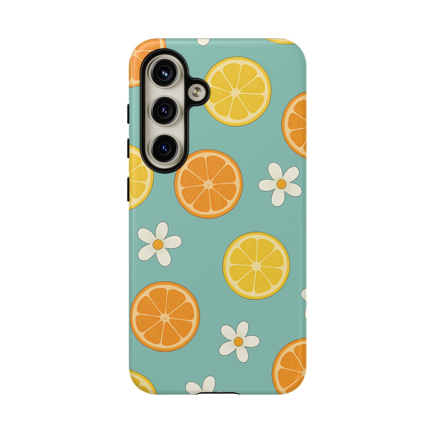 Citrus Bloom Phone Case – Orange, Lemon & Daisy Pattern on Teal