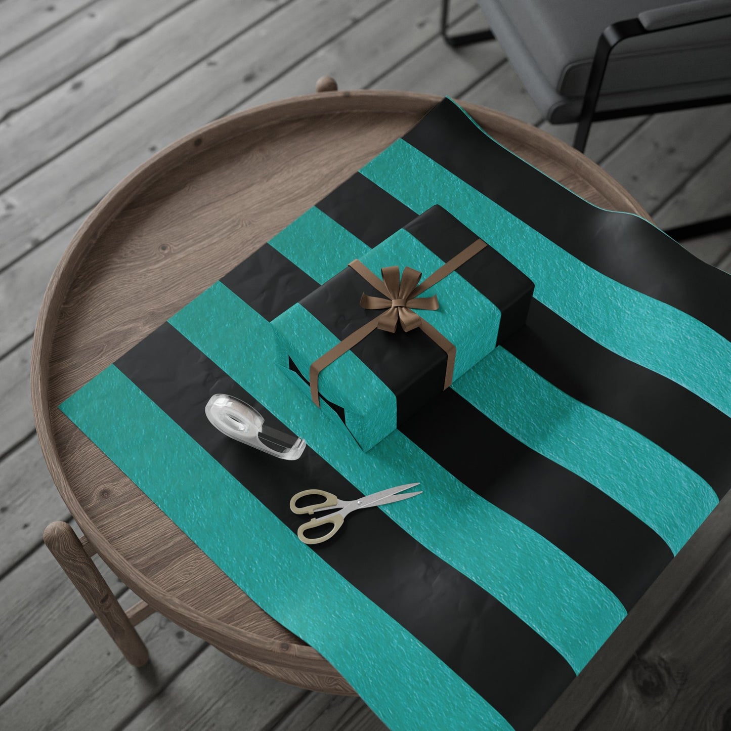 Black and Teal Striped Luxury Wrapping Paper – Glossy or Matte Finish, Durable 90gsm