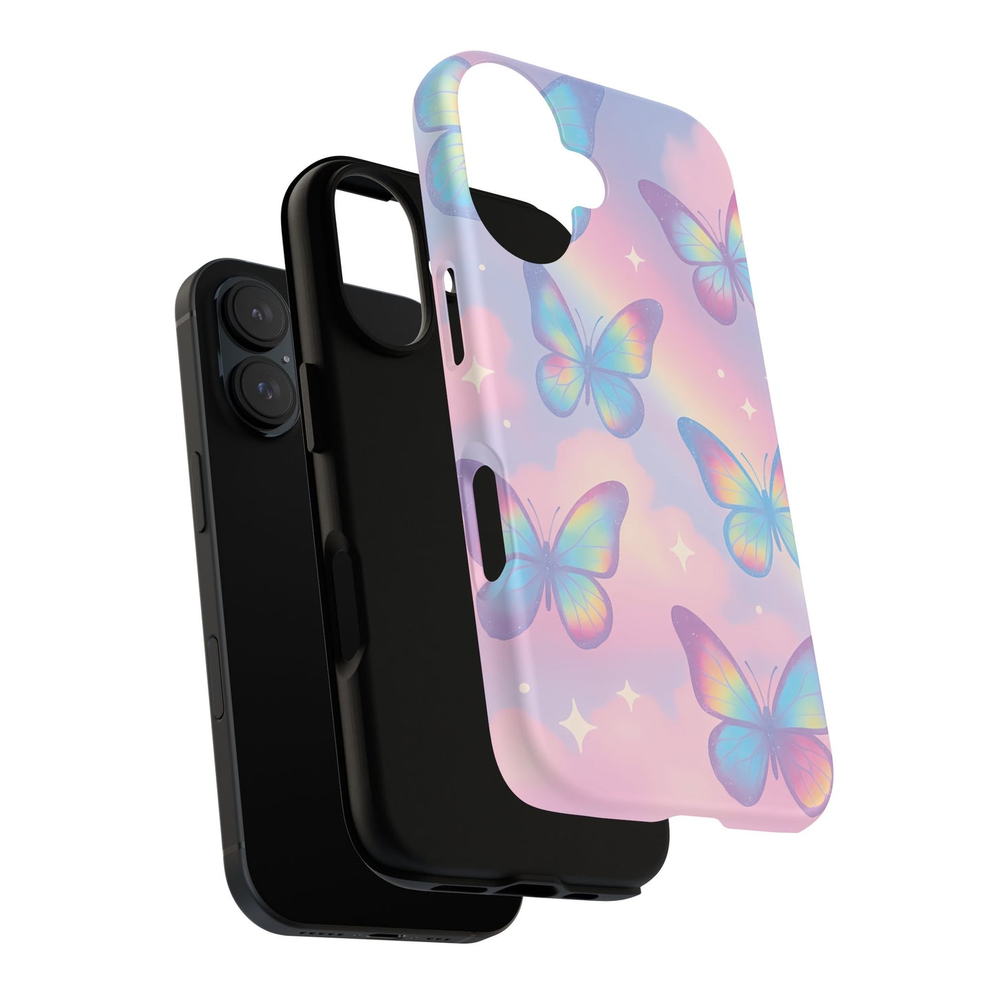 Rainbow Pastel Butterfly Phone Case – Dreamy Clouds & Iridescent Glow