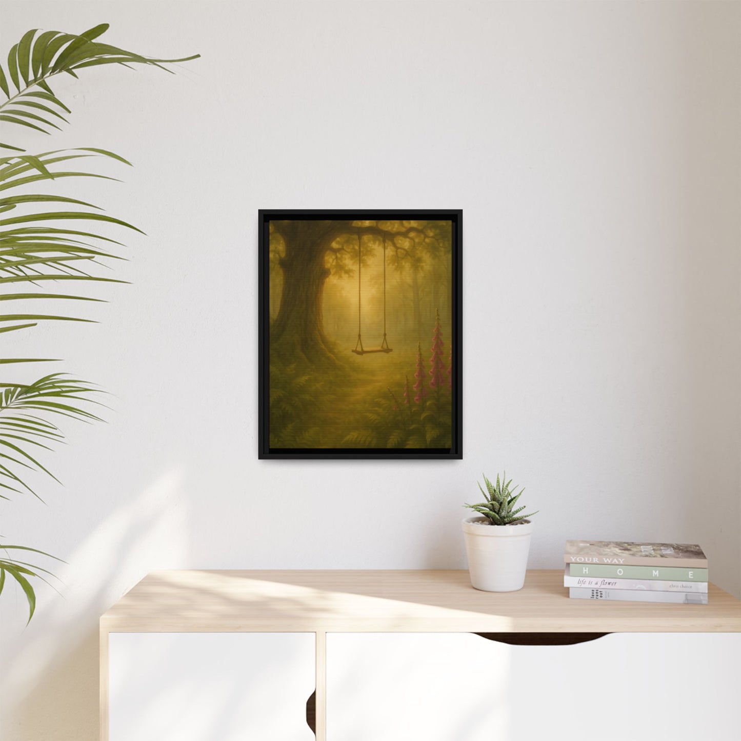 Golden Forest Swing – Framed Matte Canvas Woodland Wall Art
