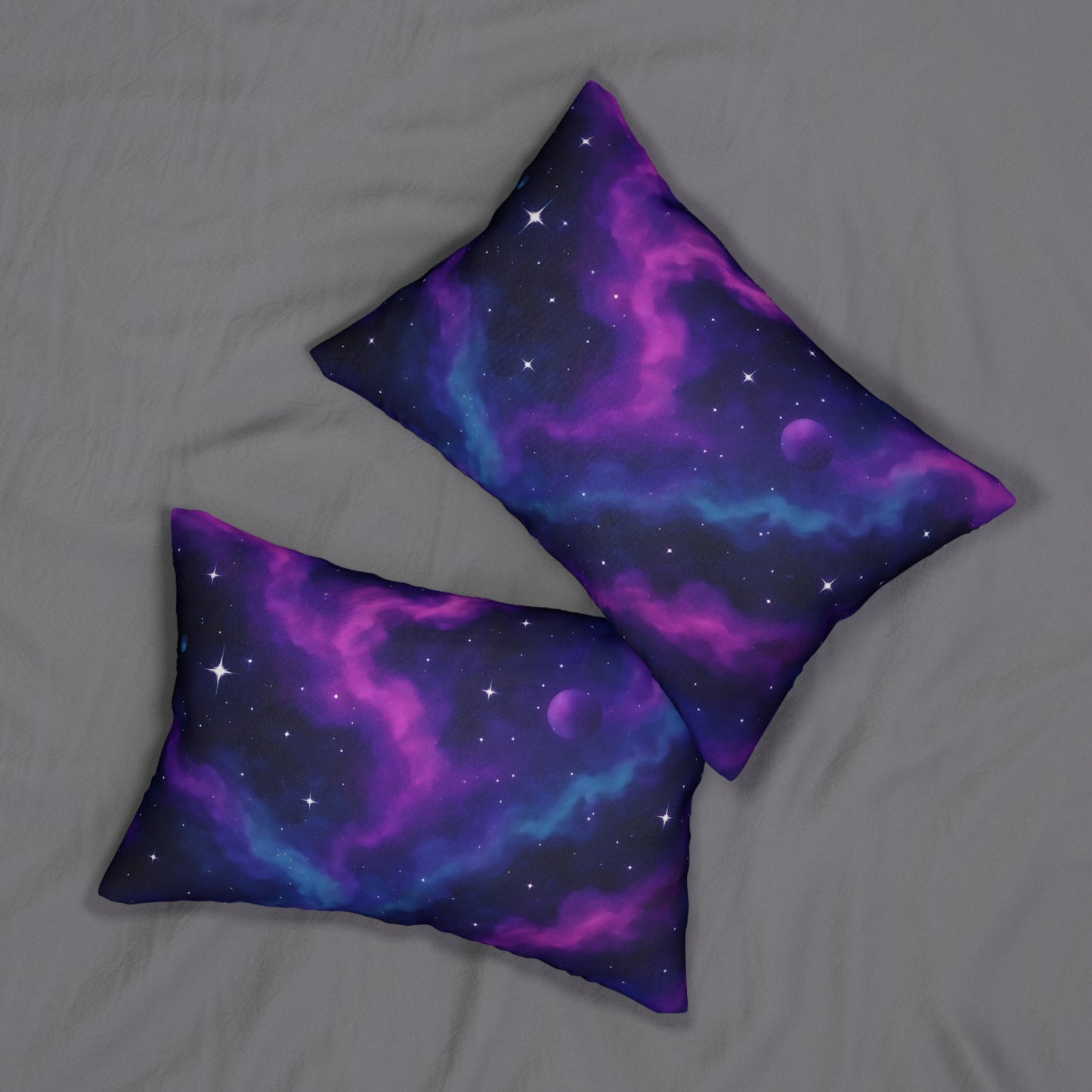Cosmic Nebula Lumbar Pillow – Purple & Blue Galaxy Print Cushion