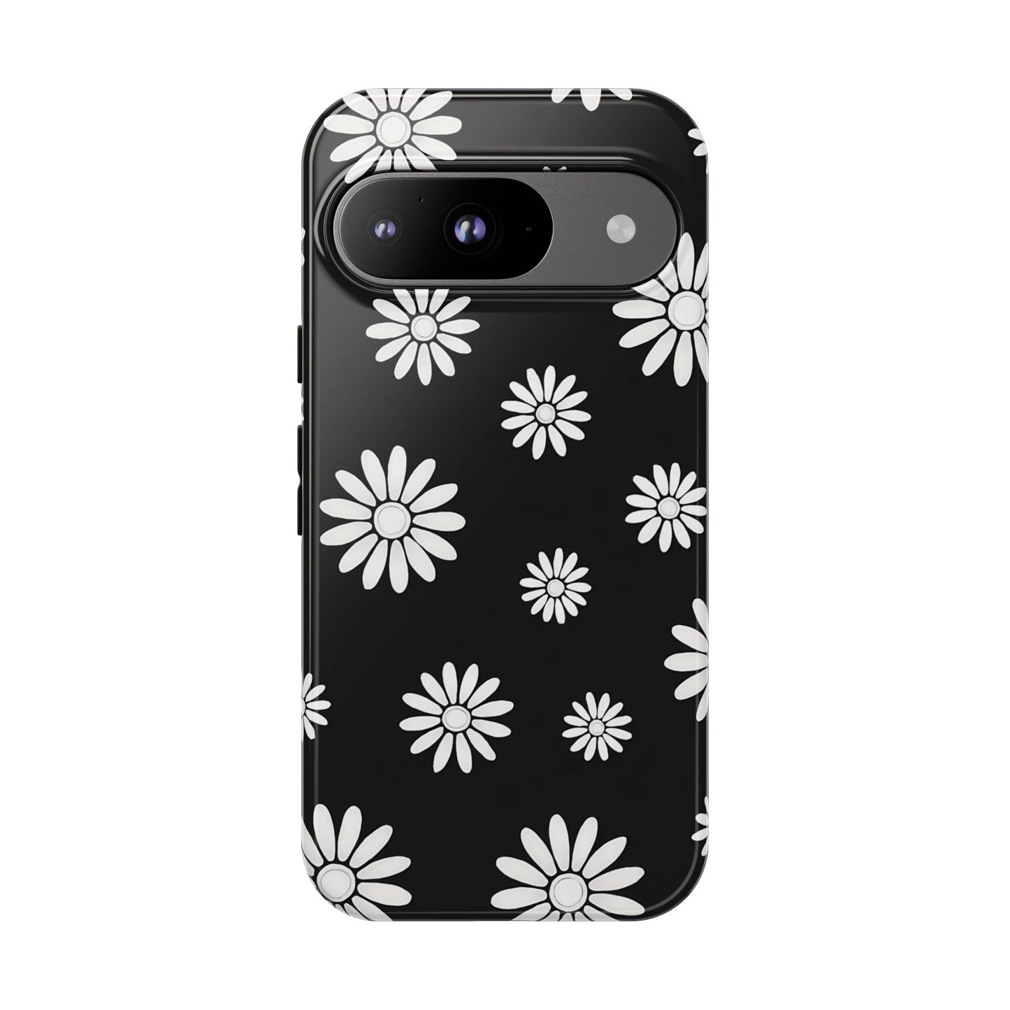 Retro Black & White Daisy Phone Case – Bold Floral Pattern with 3D Wrap Design