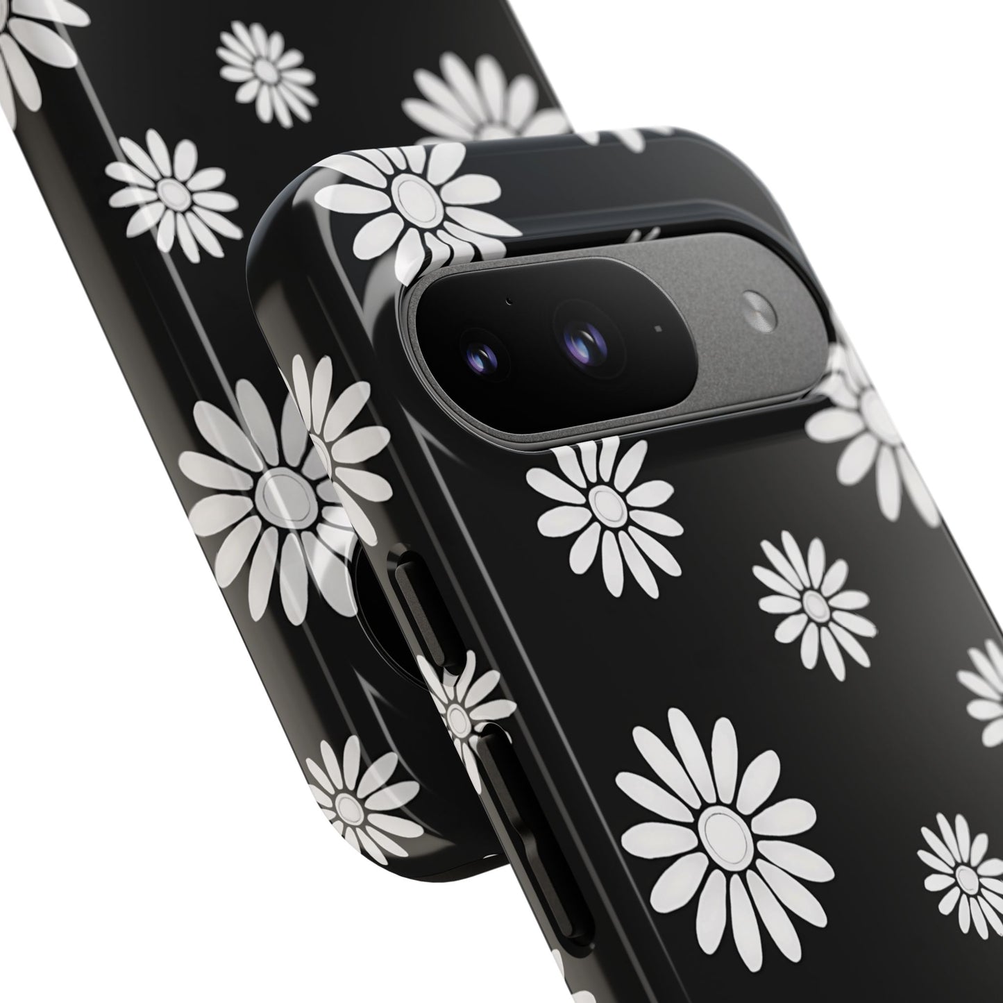 Retro Black & White Daisy Phone Case – Bold Floral Pattern with 3D Wrap Design