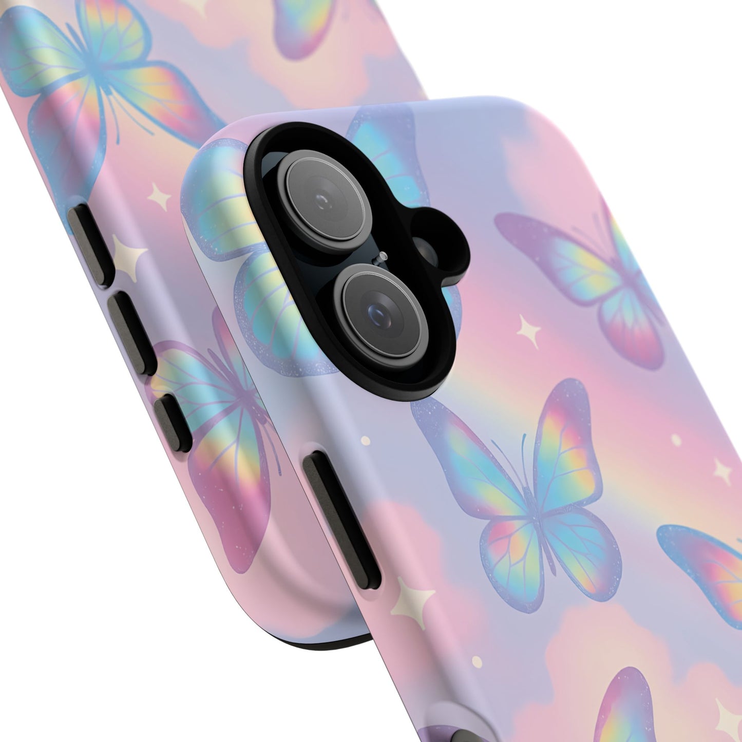 Rainbow Pastel Butterfly Phone Case – Dreamy Clouds & Iridescent Glow