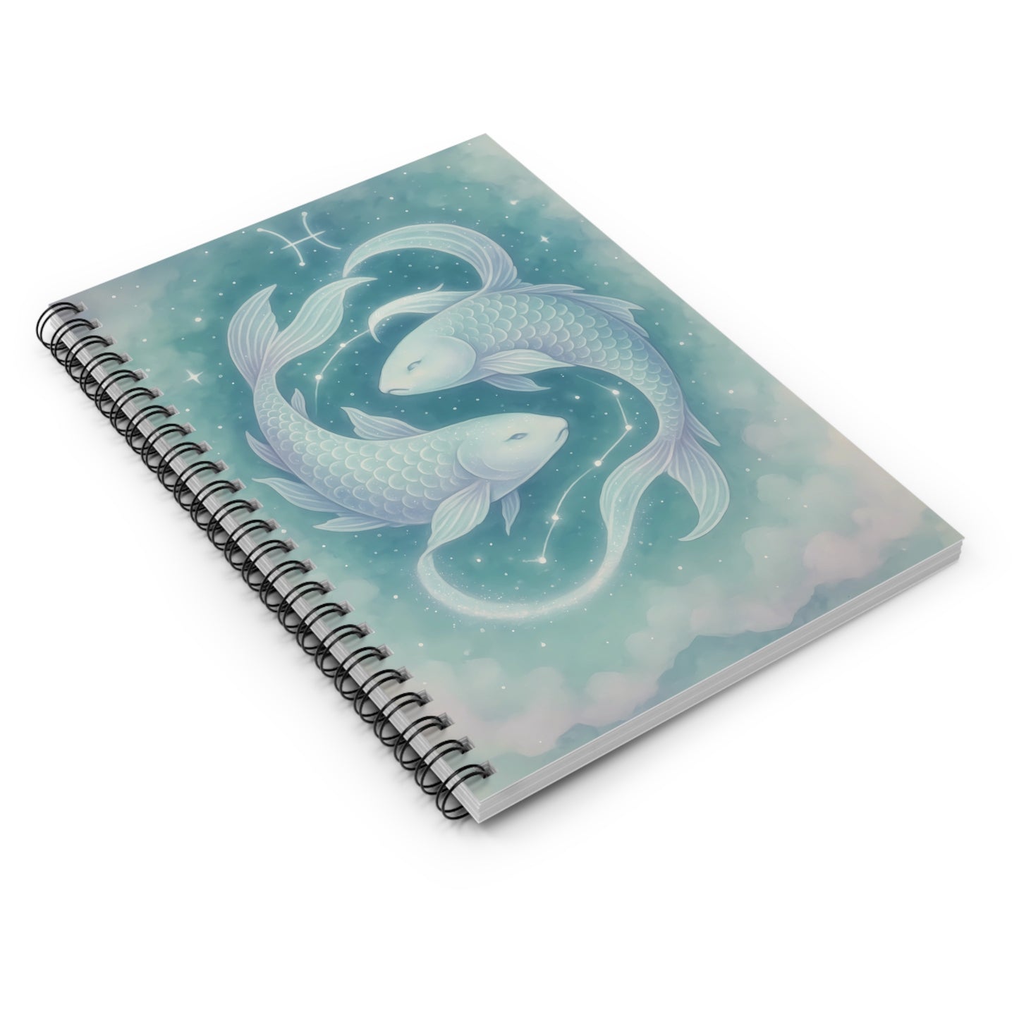 Pisces Zodiac Galaxy Spiral Notebook – Ethereal Twin Fish Astrology Journal (6" x 8", 118 Pages)