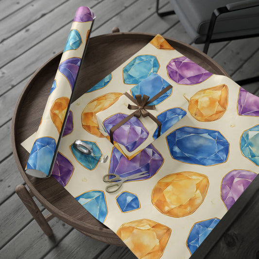 Colorful Gemstone Wrapping Paper – Luxury Gift Wrap with Jewel Print in Glossy or Matte Finish.