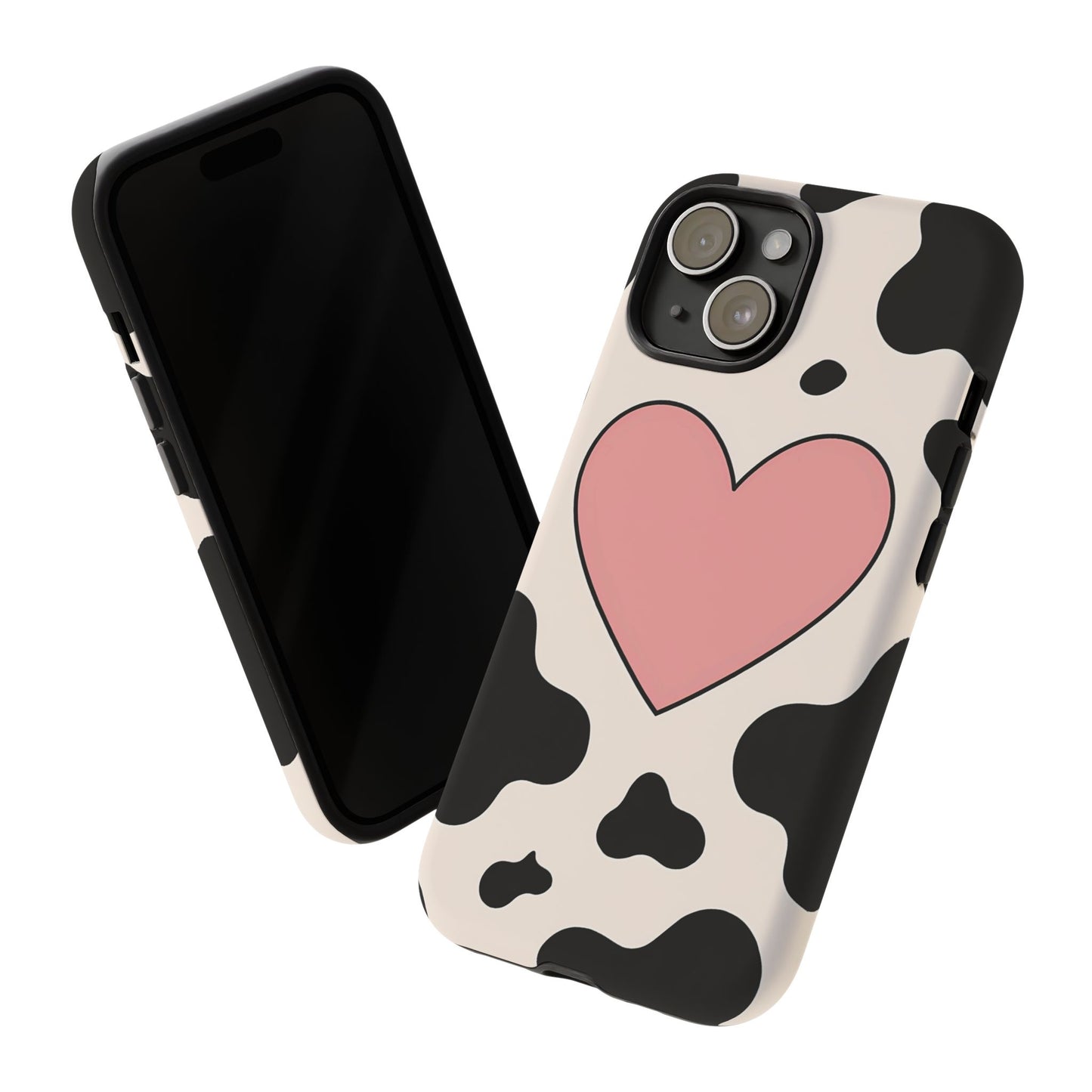 Cow Print Phone Case with Pink Heart – Bold & Cute Protective Cover