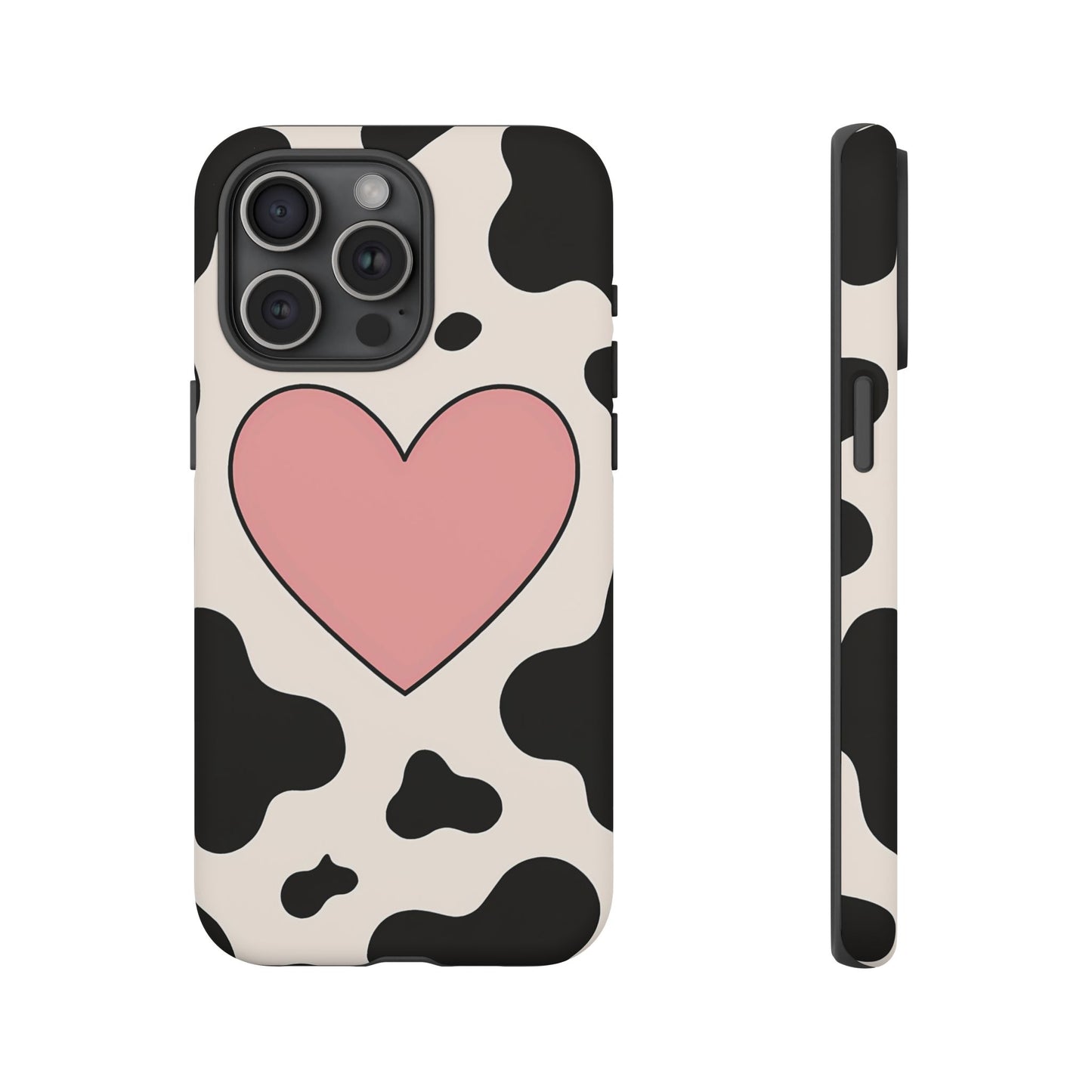 Cow Print Phone Case with Pink Heart – Bold & Cute Protective Cover