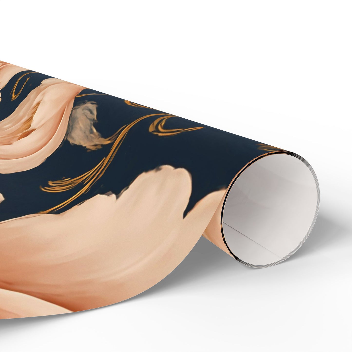 Blush Peony & Gold Scroll Wrapping Paper – Elegant Floral Gift Wrap in Glossy or Matte Finish